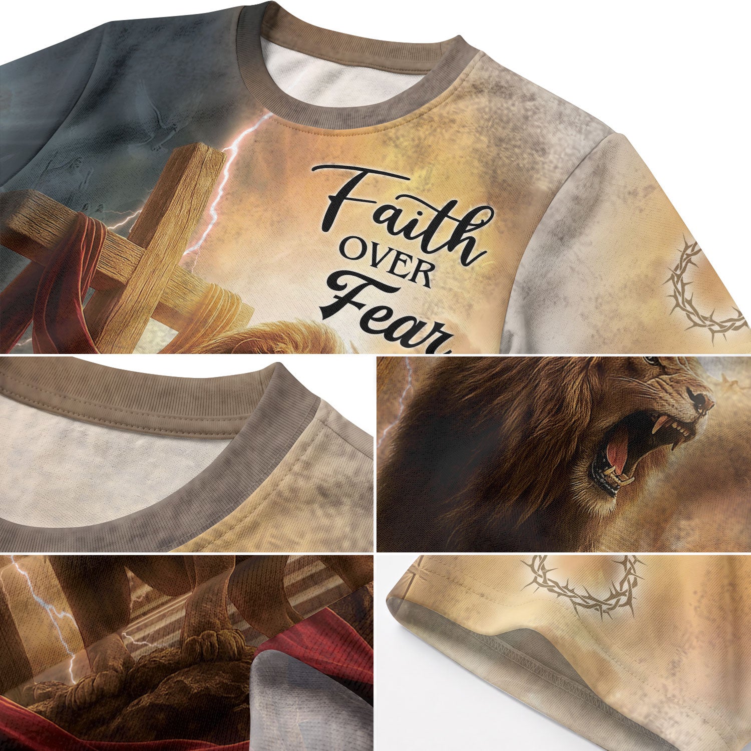 Christian Tee Shirts for Men - Faith Over Fear Lion Cross, RustField Co Freedom Shirts - Rust Field Wear