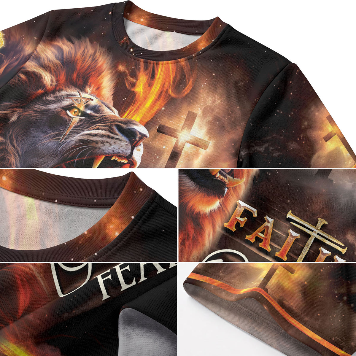 Faith Over Fear Fiery Lion and Cross Christian Tee Shirts - Freedom Shirts for Men, RustField Co - Rust Field Wear
