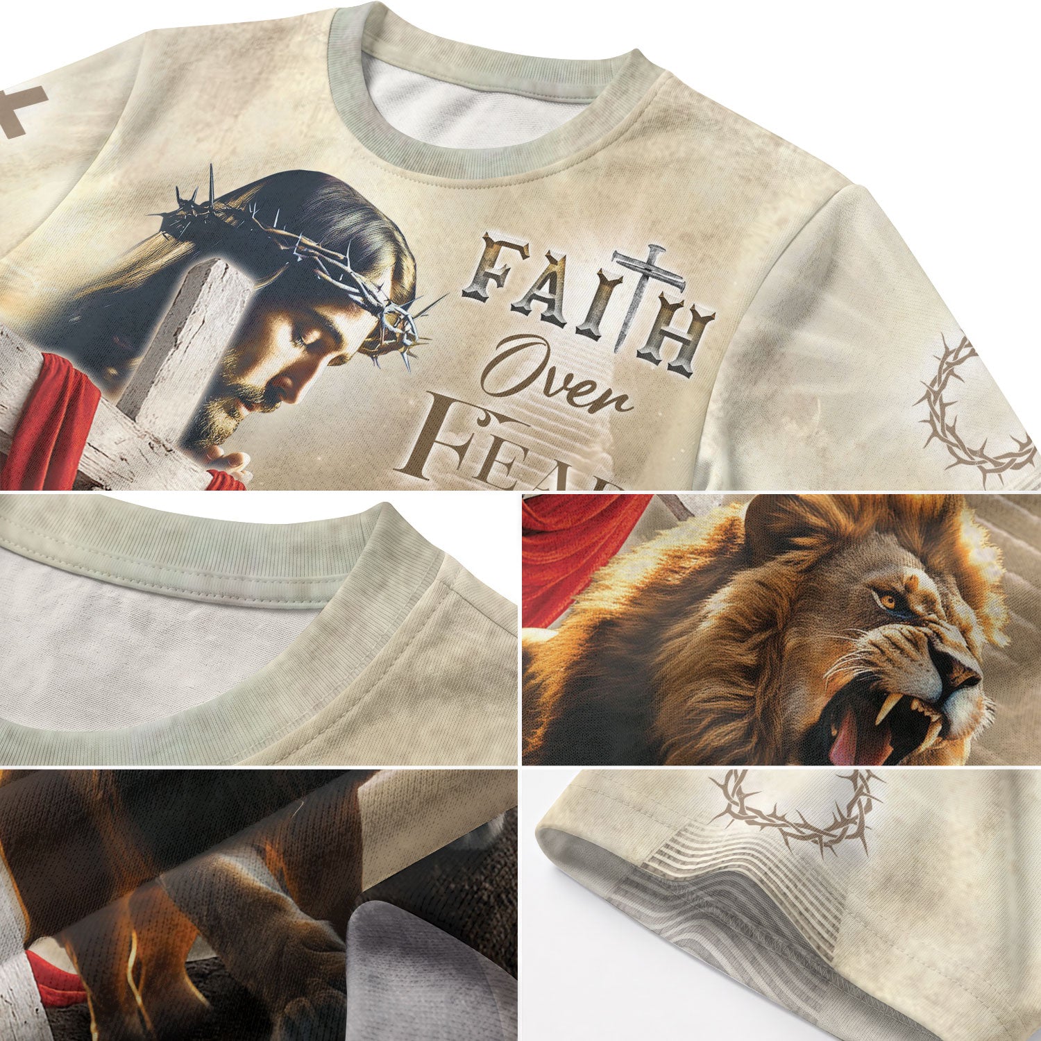 Freedom Shirts for Men, Faith Over Fear Jesus and Lion with Drape - Christian Tee Shirts, RustField Co - Rust Field Wear
