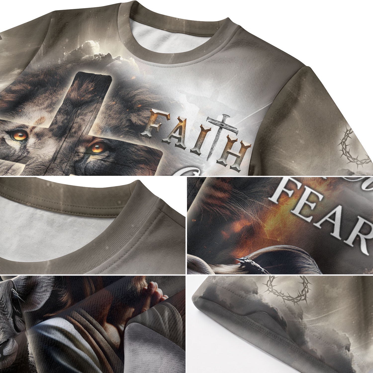 Faith Over Fear Lion Cross and Lamb, Freedom Shirts - Christian Tee Shirts for Men, RustField Co - Rust Field Wear