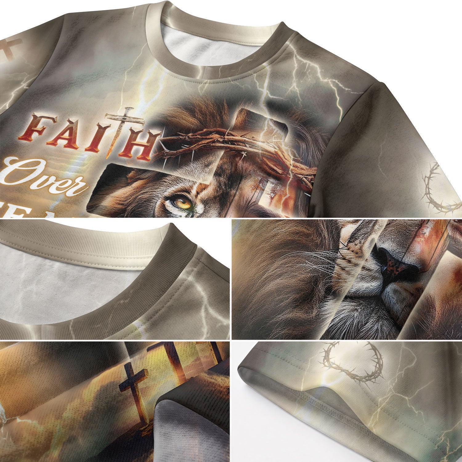 Christian Tee Shirts, Faith Over Fear Lion and Cross Lightning - Freedom Shirts for Men, RustField Co - Rust Field Wear