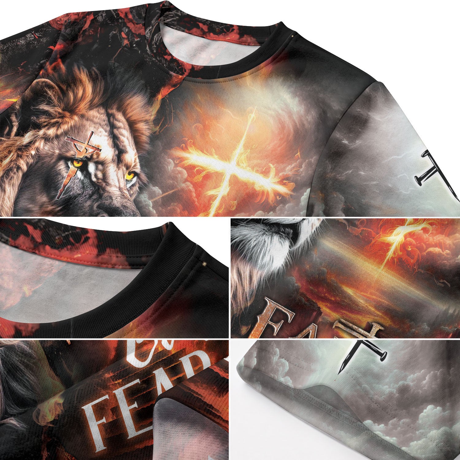 Lion and Fiery Cross Faith Over Fear - Christian Tee Shirts for Men, Freedom Shirts, RustField Co - Rust Field Wear