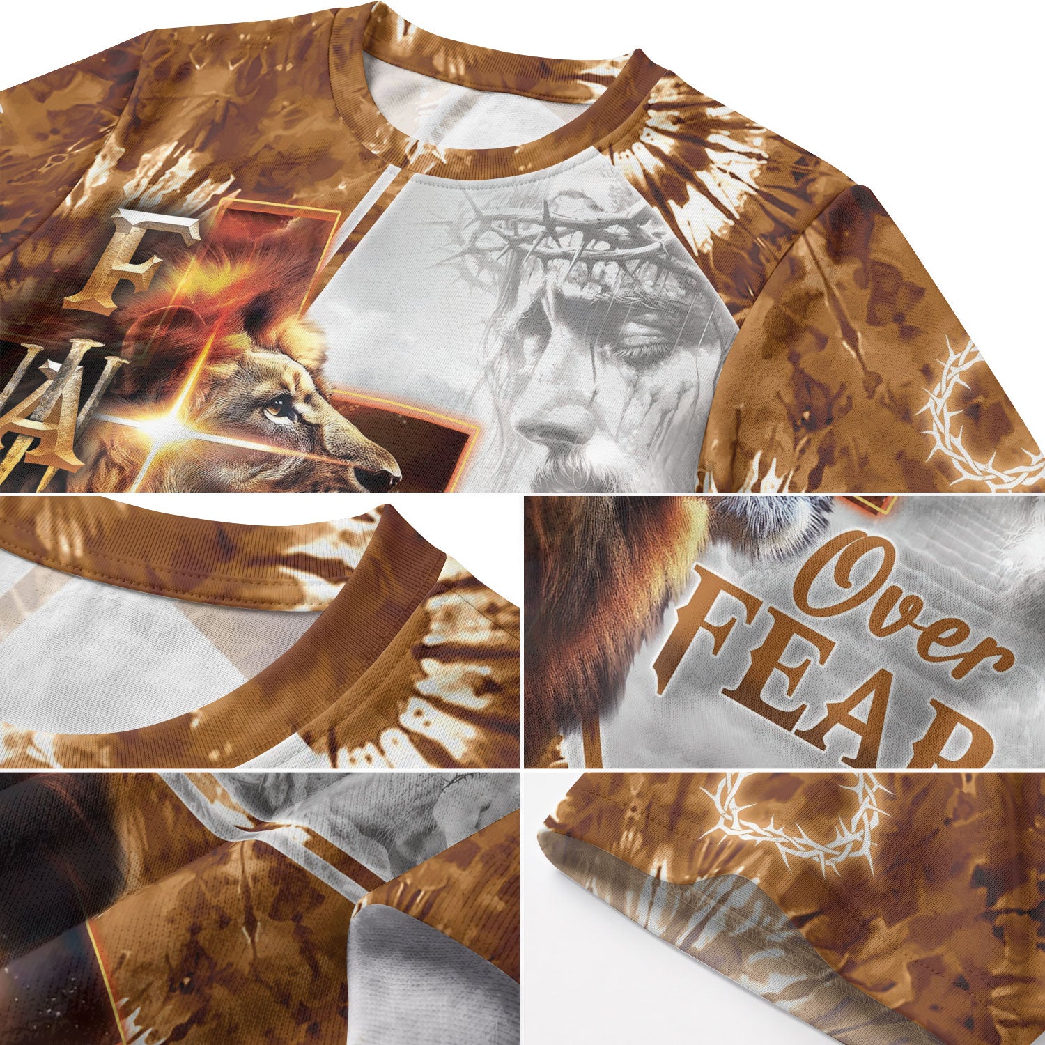 Christian Tee Shirts for Men, RustField Co - Faith Over Fear Lion and Jesus Cross, Freedom Shirts - Rust Field Wear