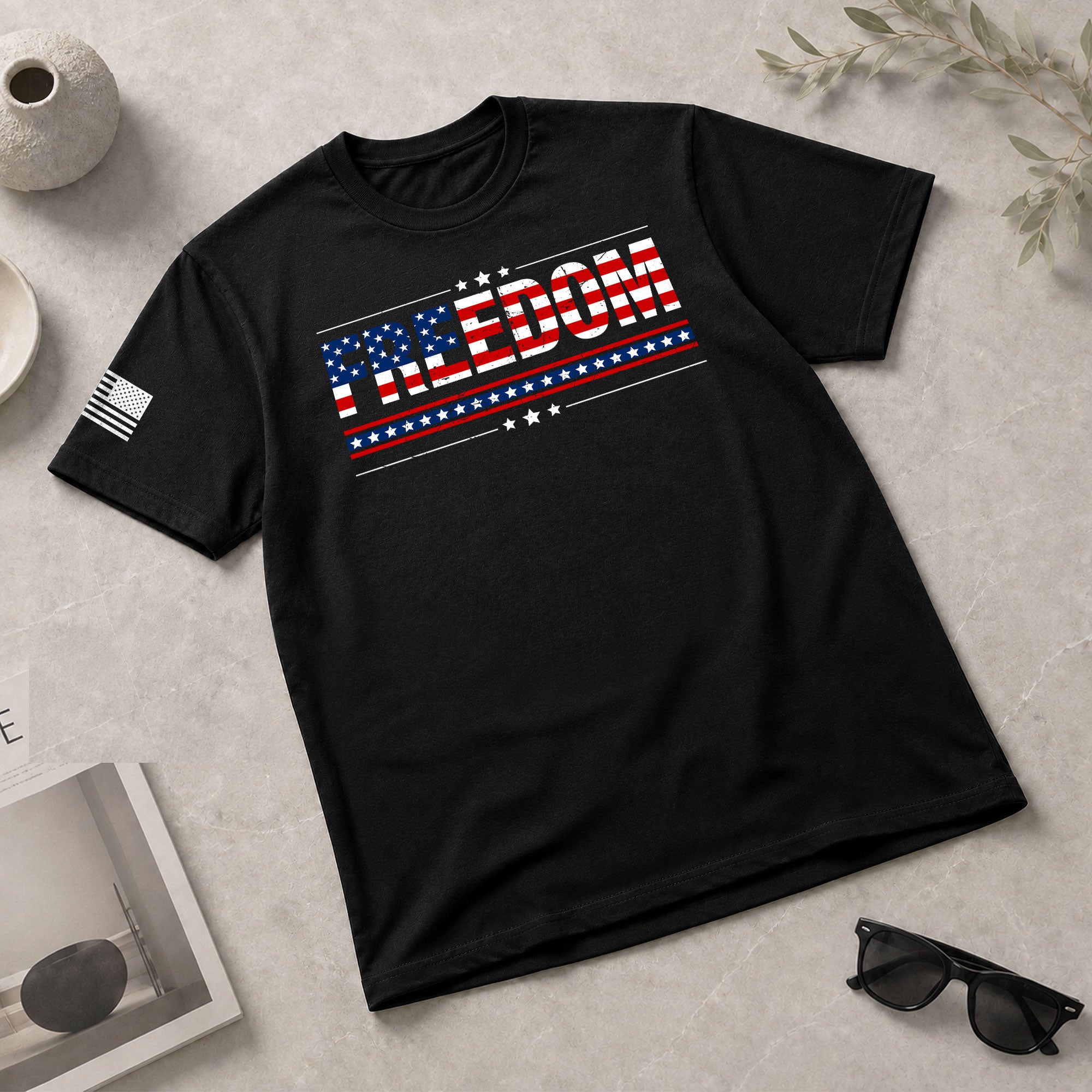 Patriotic T Shirts, Freedom American Flag Stars and Stripes Patriotic - Freedom Shirts for Men - Rust Field Wear