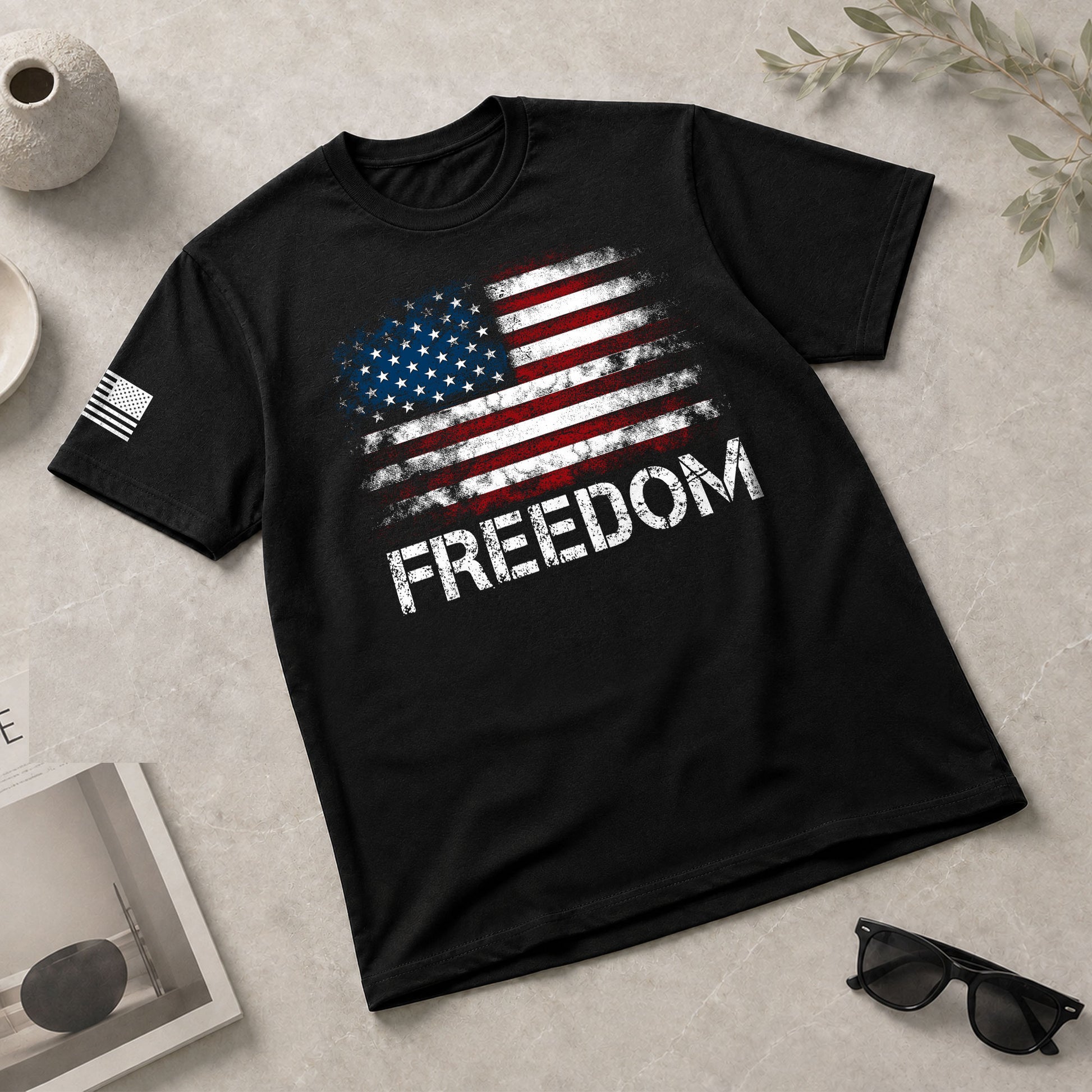 Freedom Shirts for Men, Freedom Distressed American Flag Bold Patriotic - Patriotic T Shirts - Rust Field Wear