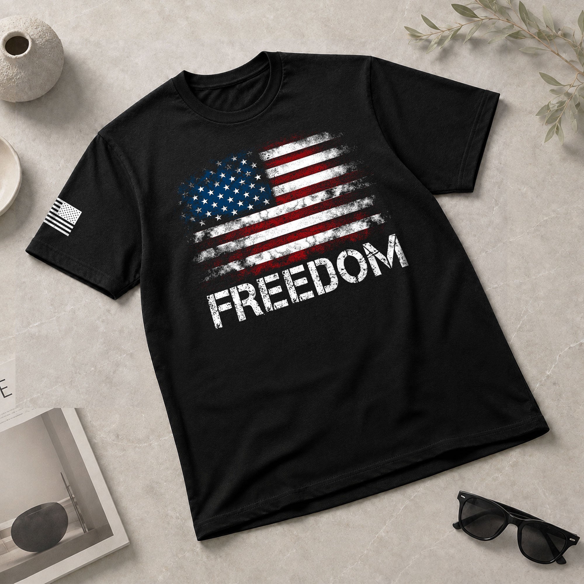Freedom Shirts for Men, Freedom Distressed American Flag Bold Patriotic - Patriotic T Shirts - Rust Field Wear