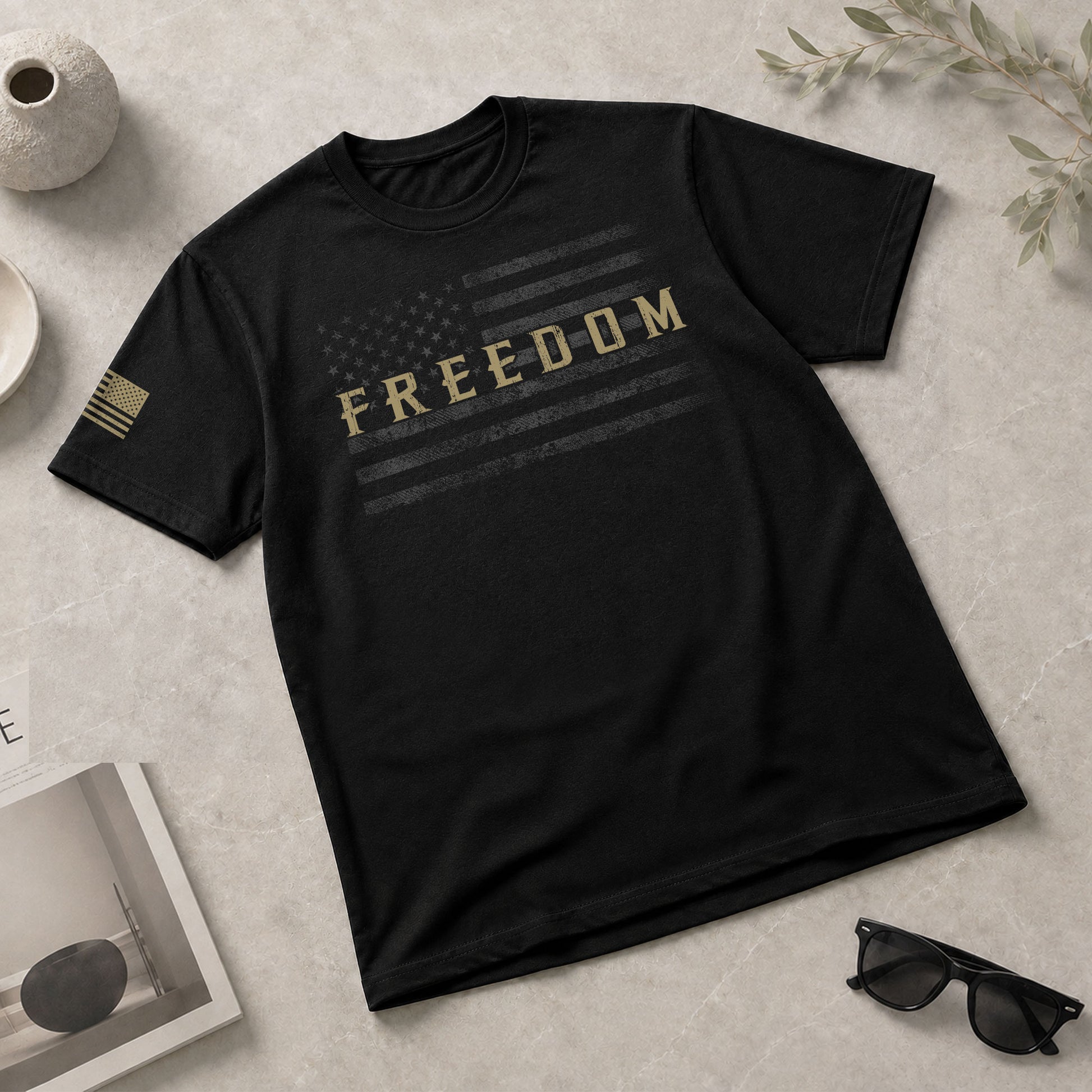 Freedom Distressed American Flag Military Style, Patriotic T Shirts - Freedom Shirts for Men - Rust Field Wear