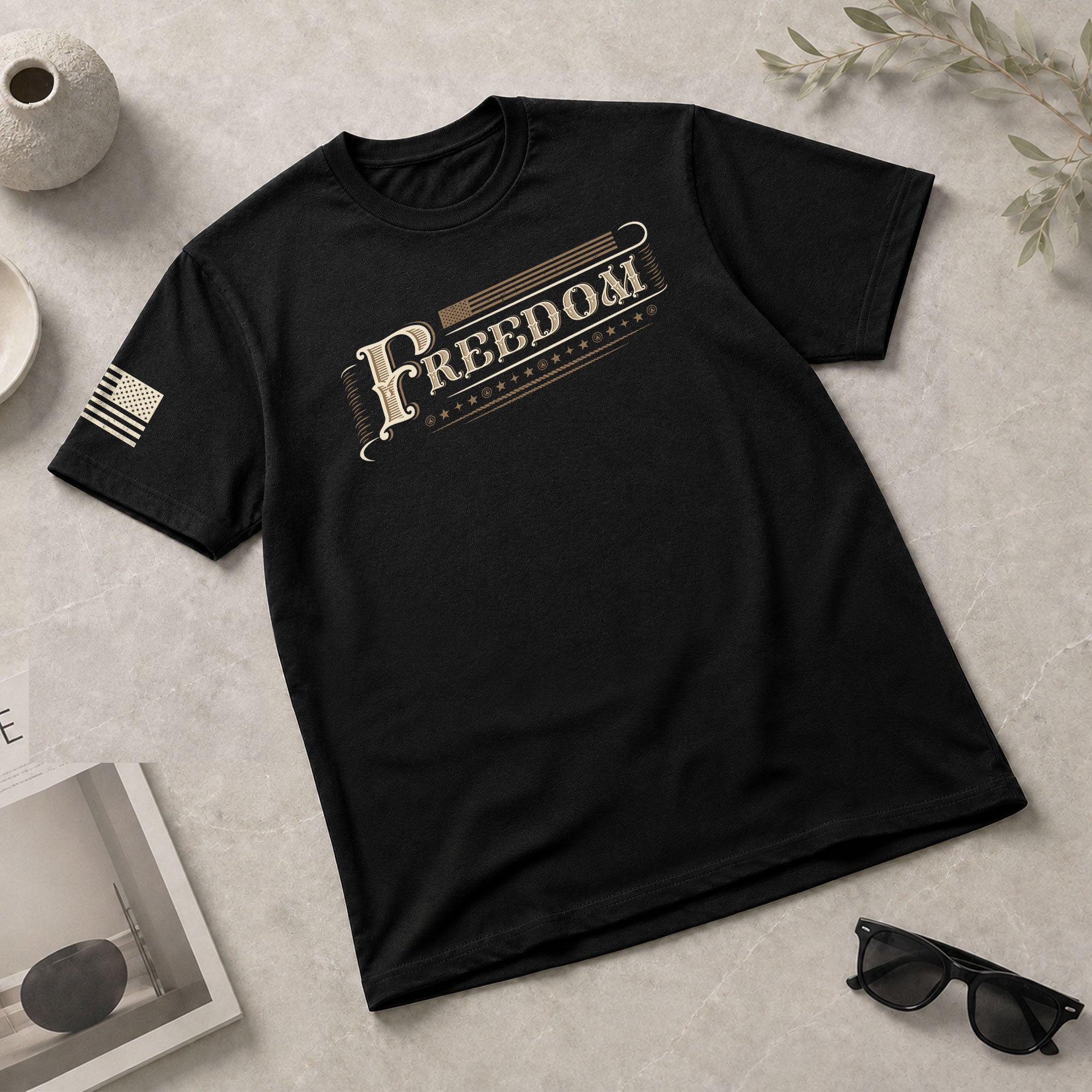 Vintage 'Freedom' Script - Freedom T Shirt, Patriotic Shirts for Men - Rust Field Wear