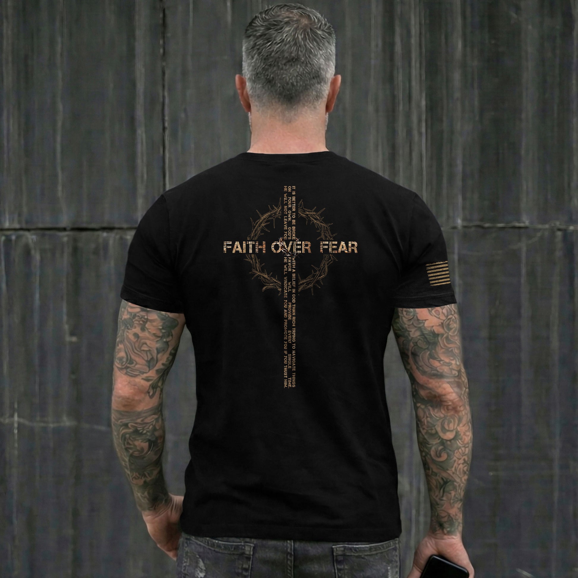 Faith Over Fear Crown of Thorns Cross with Scripture Quote, Christian Tee Shirts - Faith Shirts for Men - Rust Field Wear