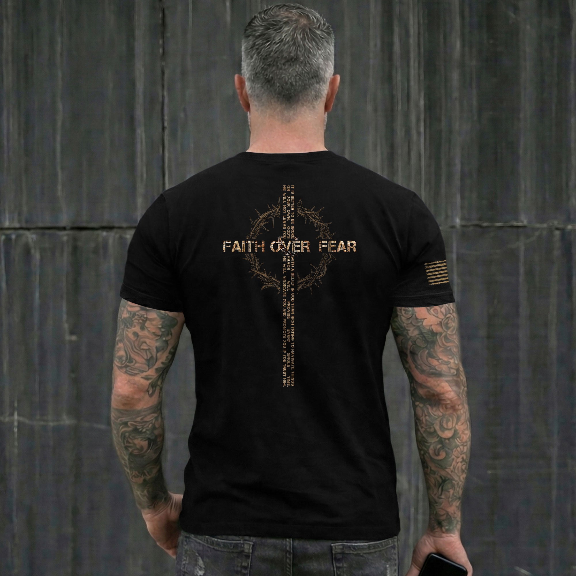 Faith Over Fear Crown of Thorns Cross with Scripture Quote, Christian Tee Shirts - Faith Shirts for Men - Rust Field Wear