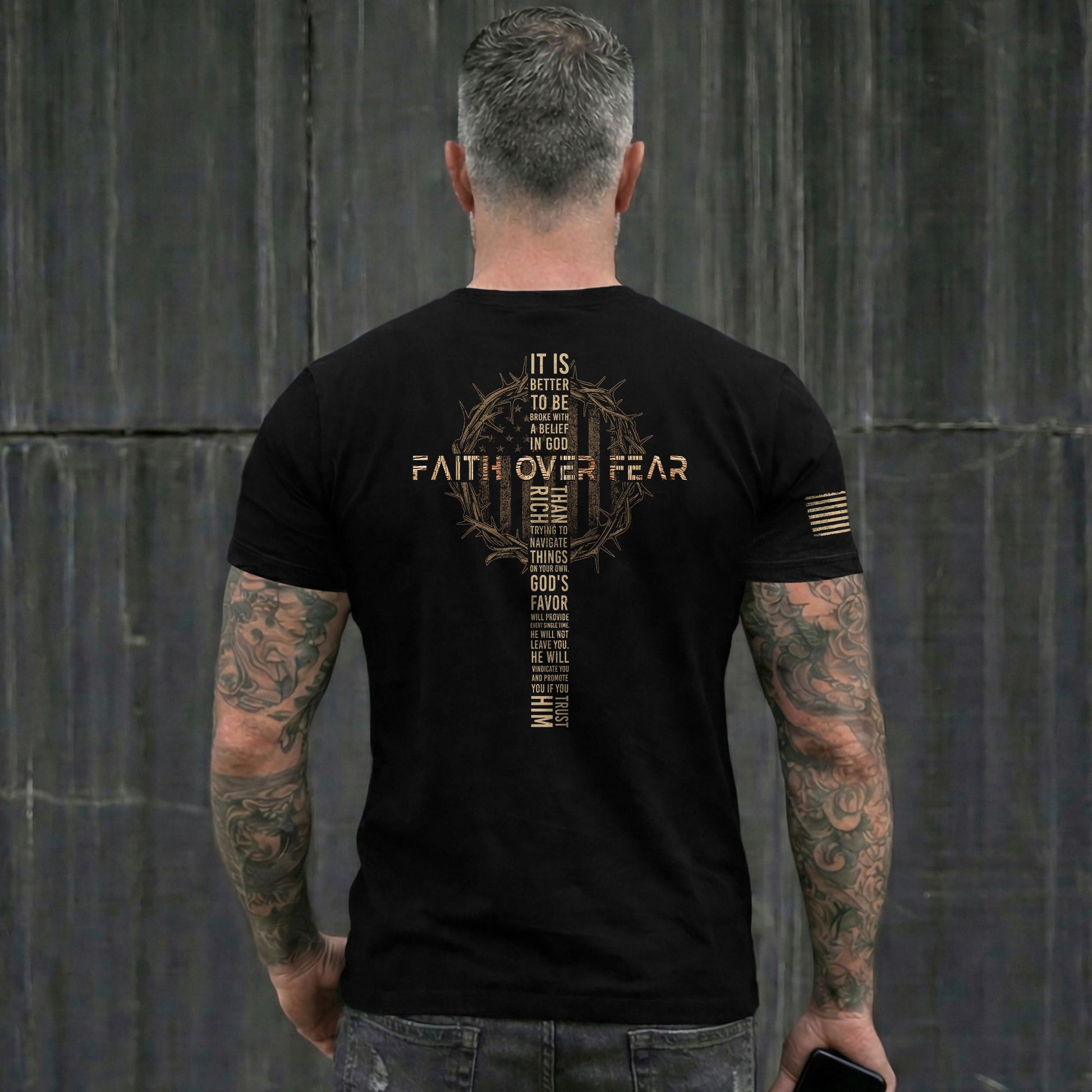 Faith Over Fear Crown of Thorns Cross Scripture - Christian Tee Shirts, Christian Shirts for Men - Rust Field Wear
