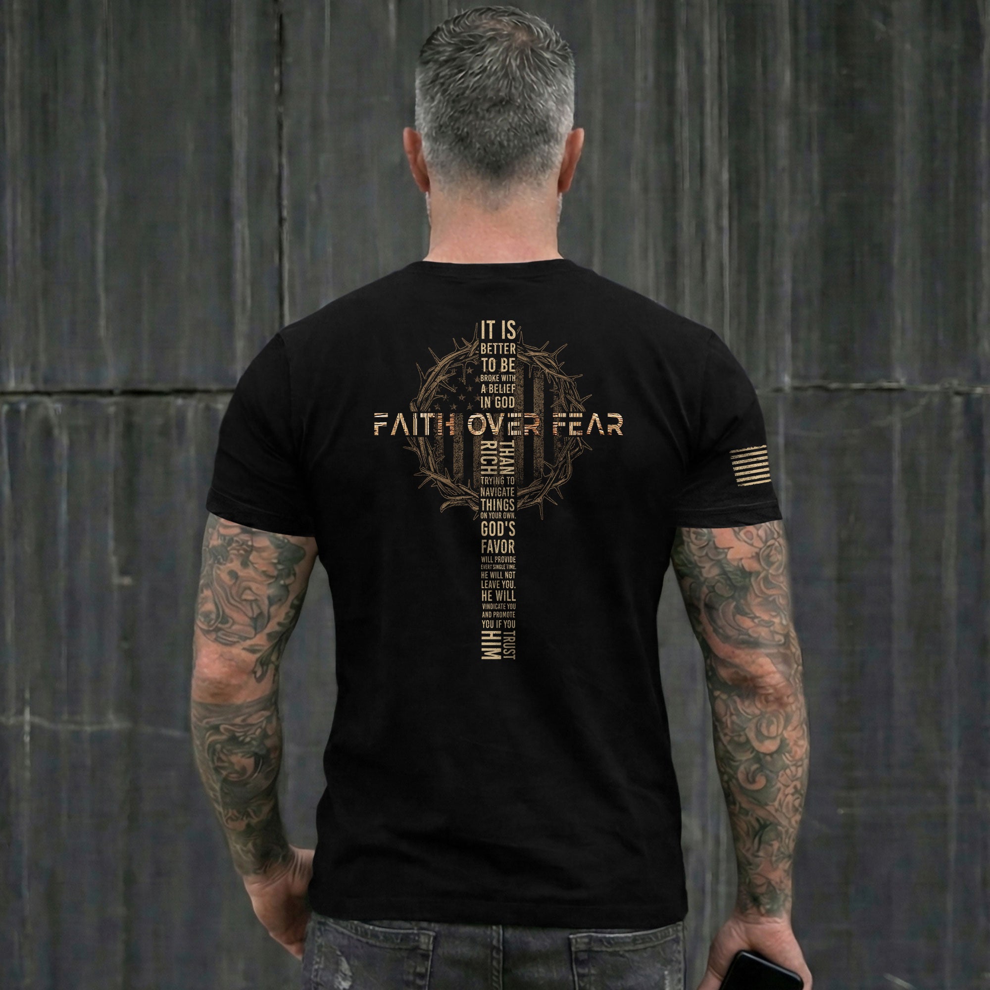 Faith Over Fear Crown of Thorns Cross Scripture - Christian Tee Shirts, Christian Shirts for Men - Rust Field Wear