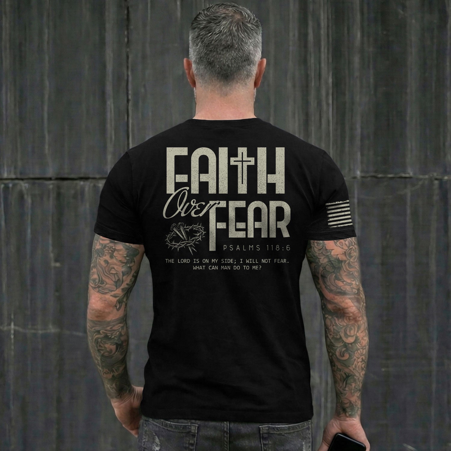 Christian Shirts for Men - Faith Over Fear Psalm 118:6 Crown of Thorns, Christian Tee Shirts - Rust Field Wear