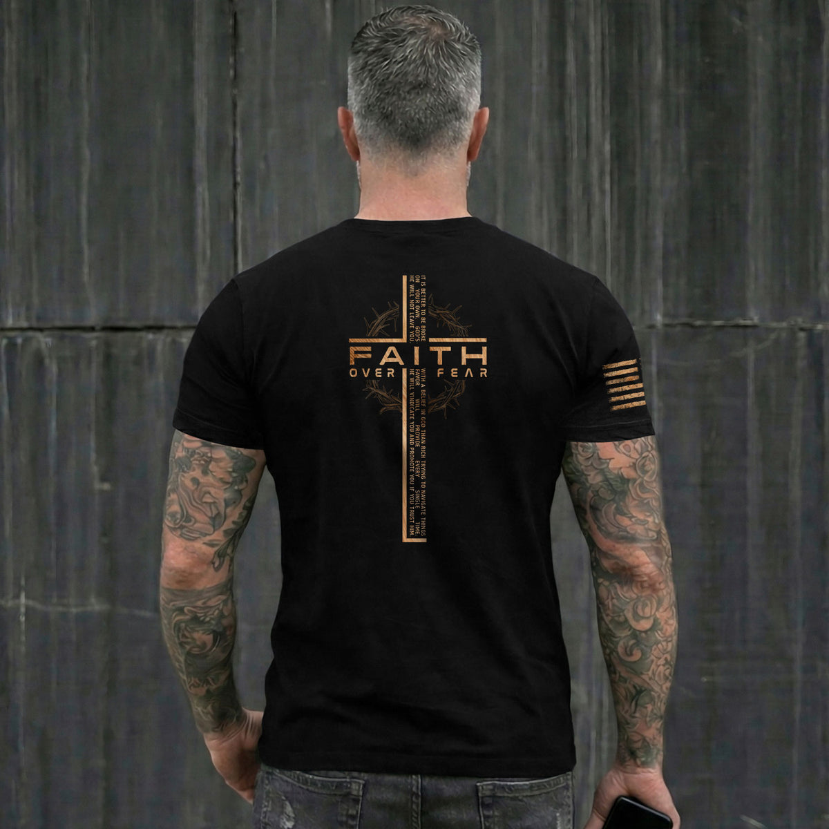 Faith Based Christian Tee Shirts, Faith Over Fear Cross with Crown of Thorns Scripture - Christian Shirts for Men - Rust Field Wear