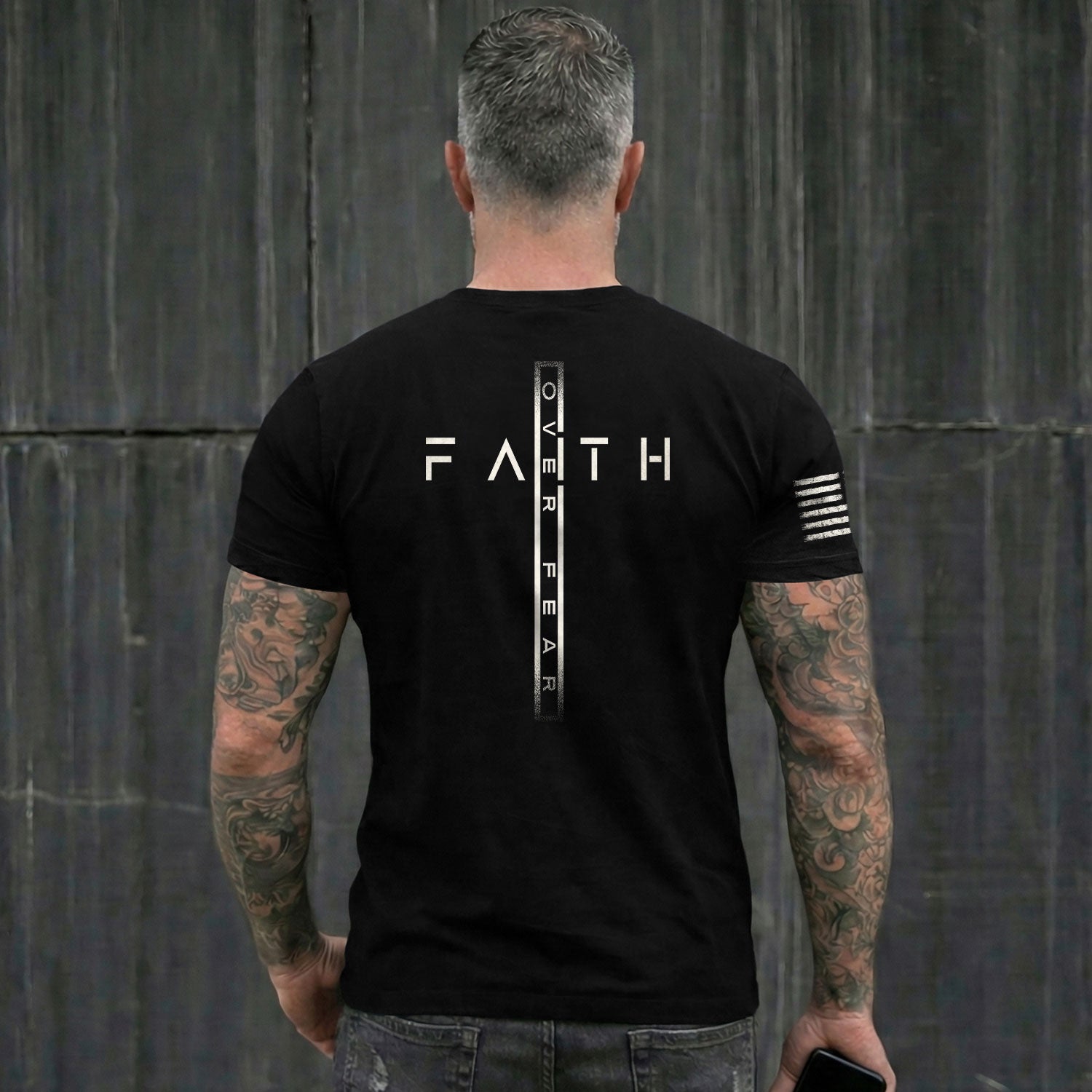 Faith Over Fear Bold Vertical Cross Statement - Christian Shirts for Men, Faith Based Christian Tee Shirts - Rust Field Wear