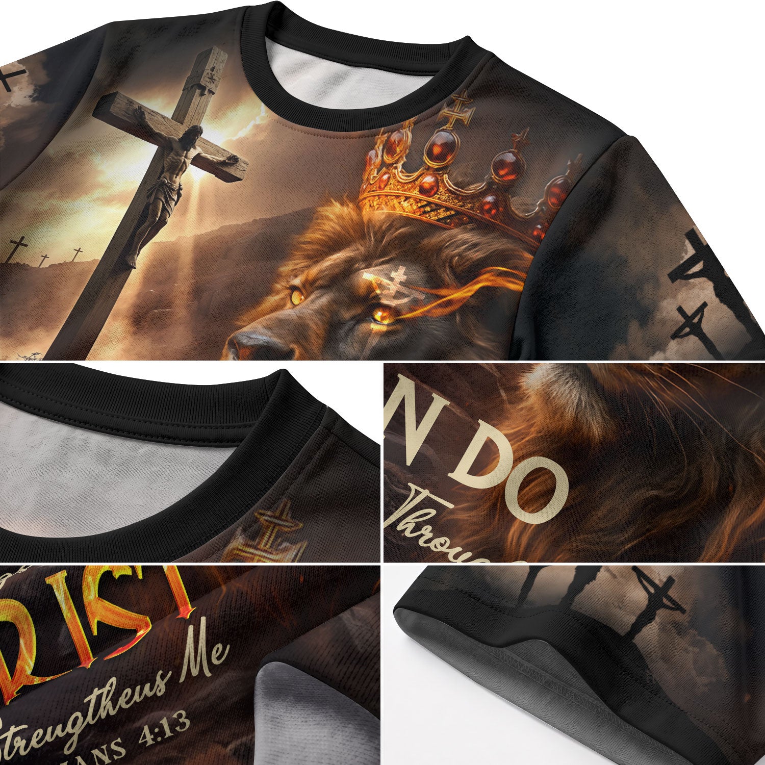 RustField Co, I Can Do All Things Through Christ Lion of Judah Cross Fire - Christian Tee Shirts for Men, Freedom Shirts - Rust Field Wear