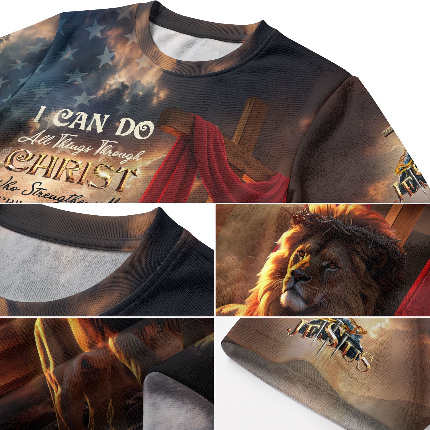 Freedom Shirts - I Can Do All Things Through Christ Lion and Lamb Cross, Christian Tee Shirts for Men, RustField Co - Rust Field Wear