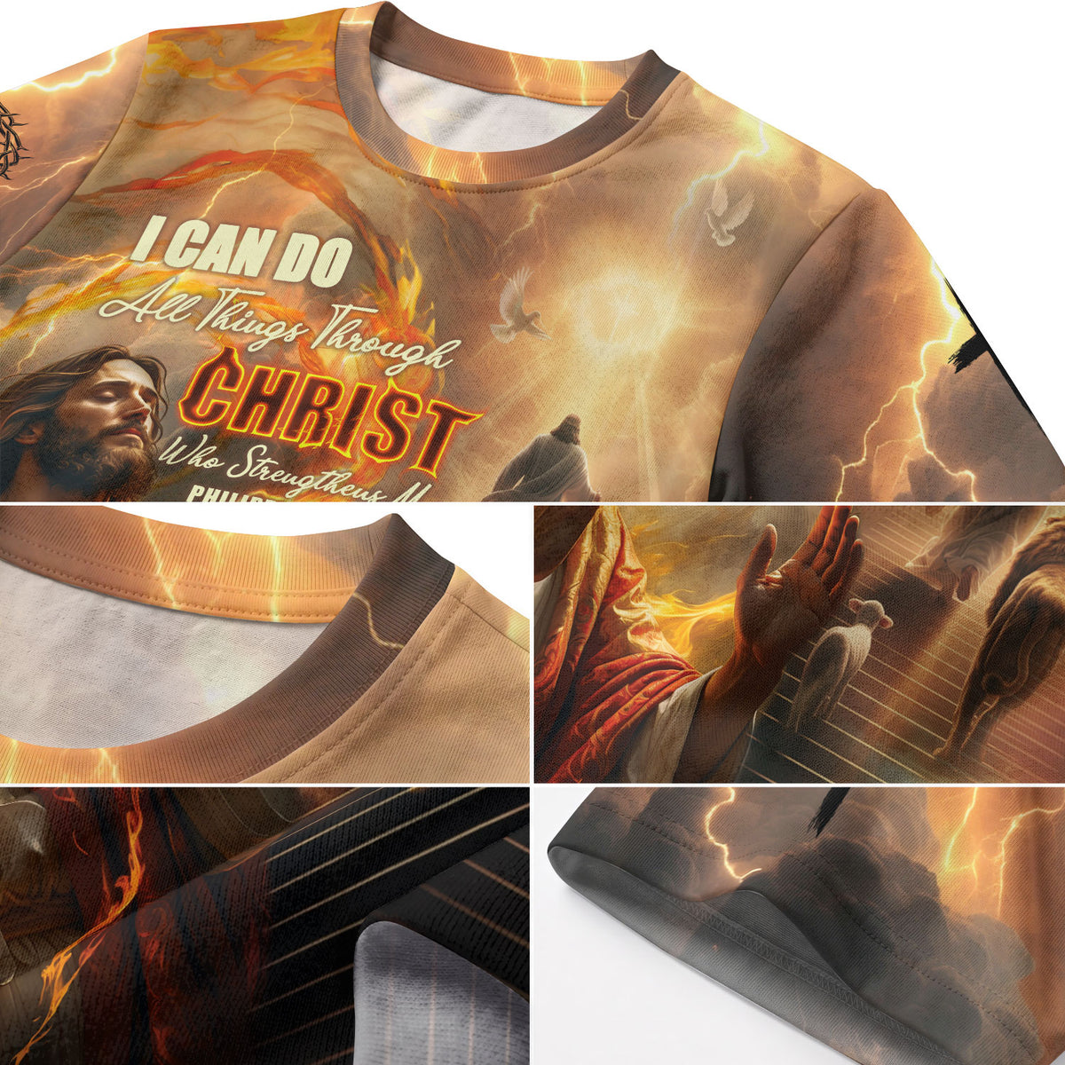 Christian Tee Shirts for Men, RustField Co - I Can Do All Things Through Christ Lion and Lamb Lightning, Freedom Shirts - Rust Field Wear