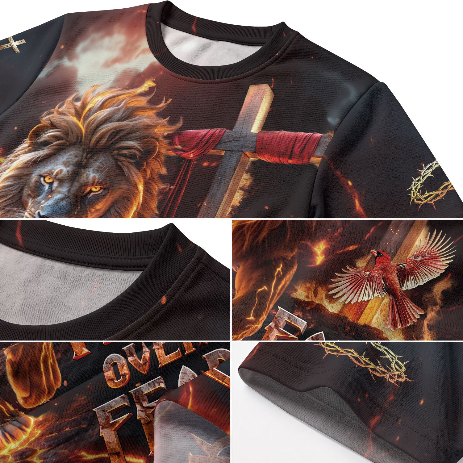 Christian Tee Shirts for Men, RustField Co - Faith Over Fear Lion of Judah Cross, Freedom Shirts - Rust Field Wear