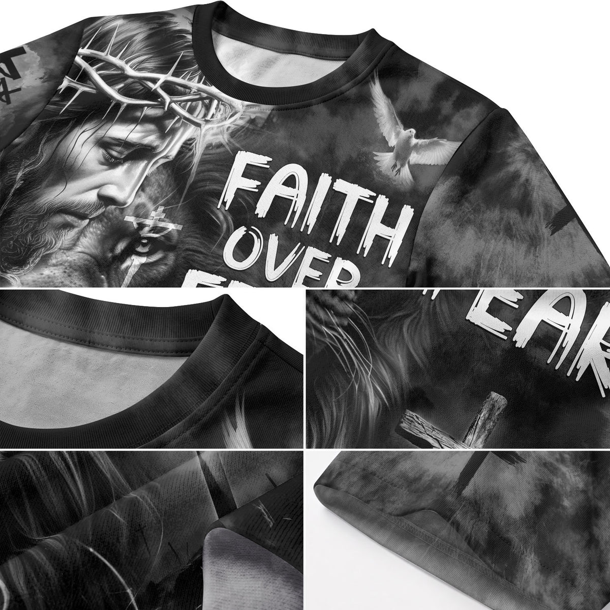 Faith Over Fear Jesus Lion of Judah Cross - RustField Co Freedom Shirts, Christian Tee Shirts for Men - Rust Field Wear