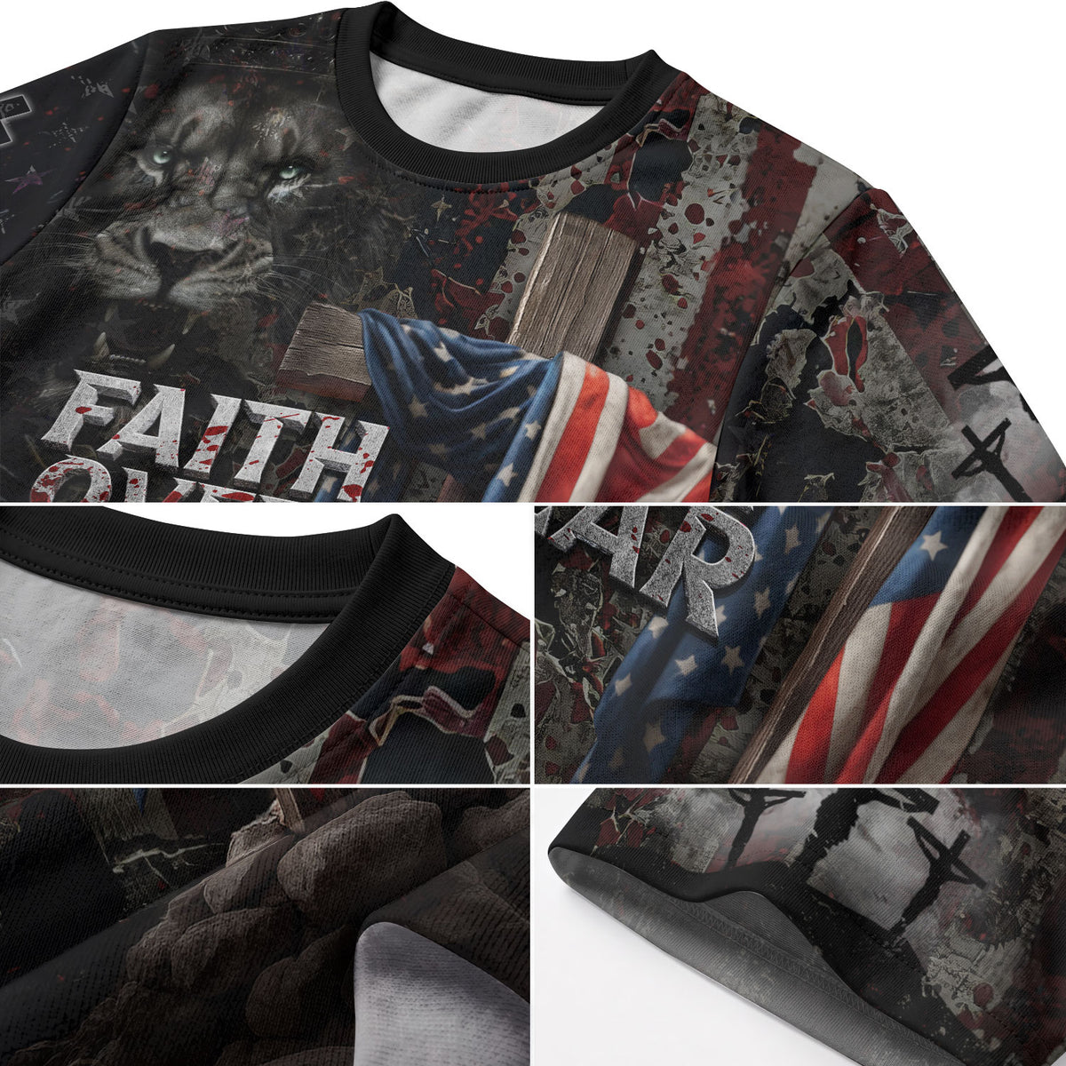 Faith Over Fear American Flag Cross Jesus Lion Of Judah Patriotic - Christian Tee Shirts for Men, Freedom Shirts, RustField Co - Rust Field Wear