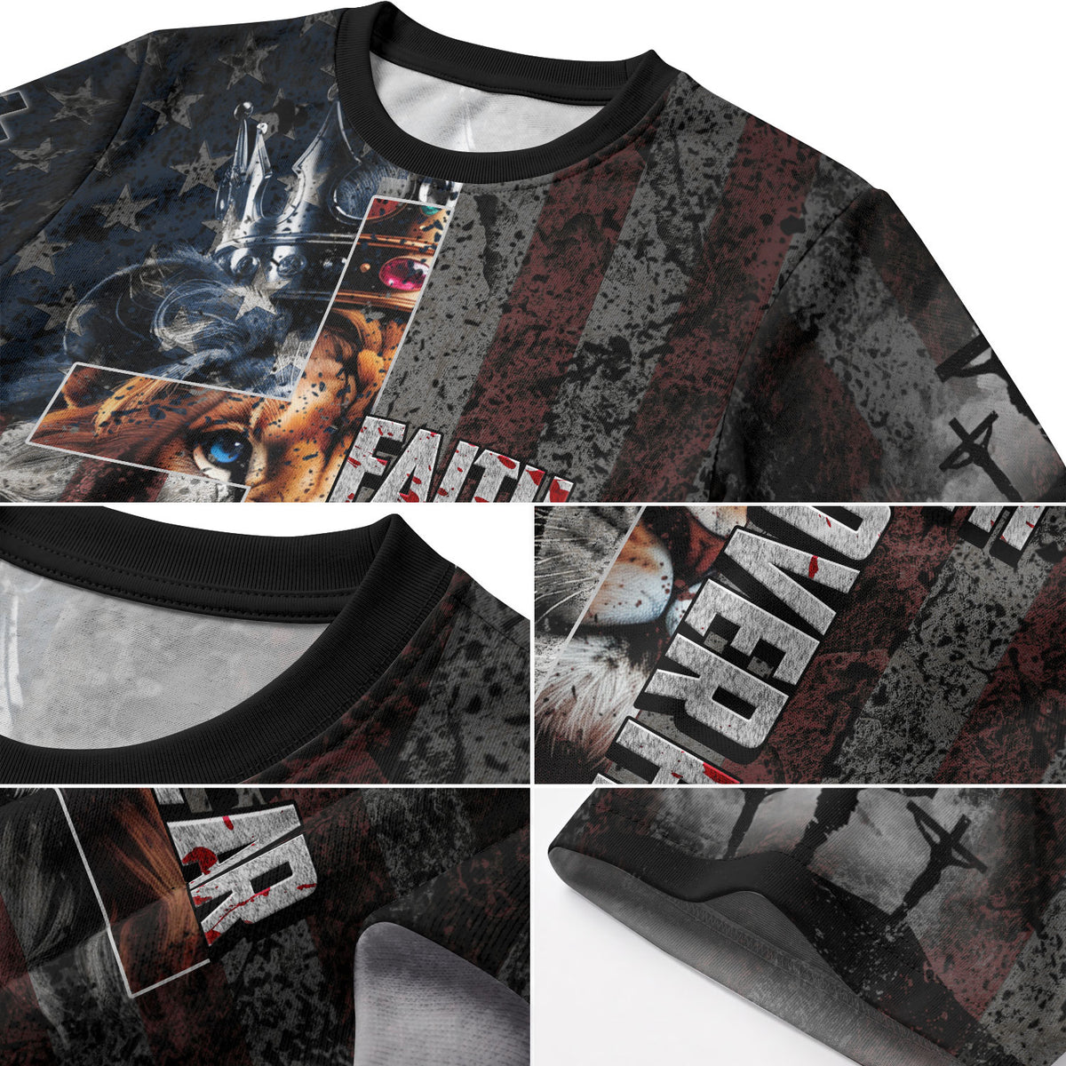 RustField Co, Faith Over Fear Jesus Crown Lion Of Judah American Flag Warrior - Christian Tee Shirts for Men, Freedom Shirts - Rust Field Wear