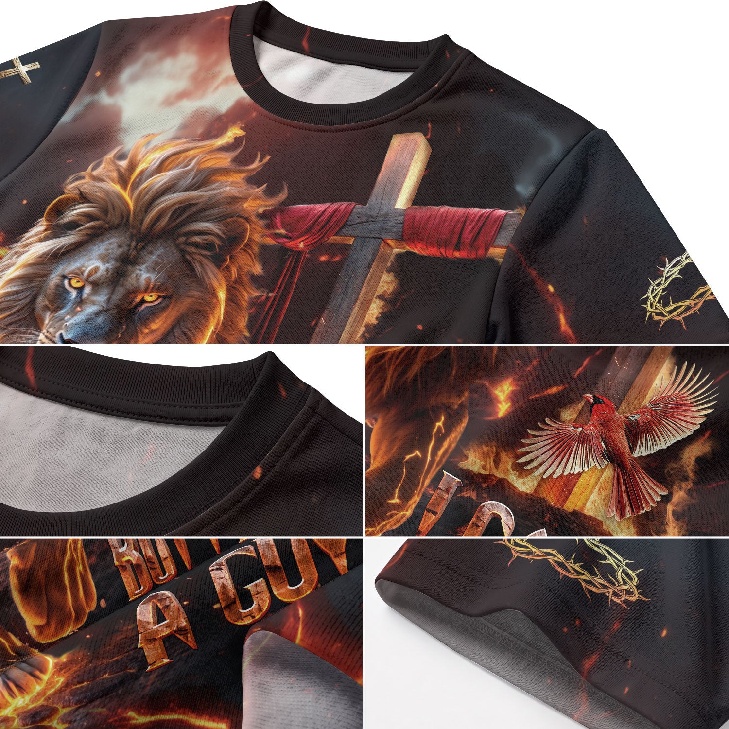 Christian Tee Shirts, I Can't But I Know A Guy Jesus Cross Lion Of Judah Fire Faith - Freedom Shirts for Men, RustField Co - Rust Field Wear