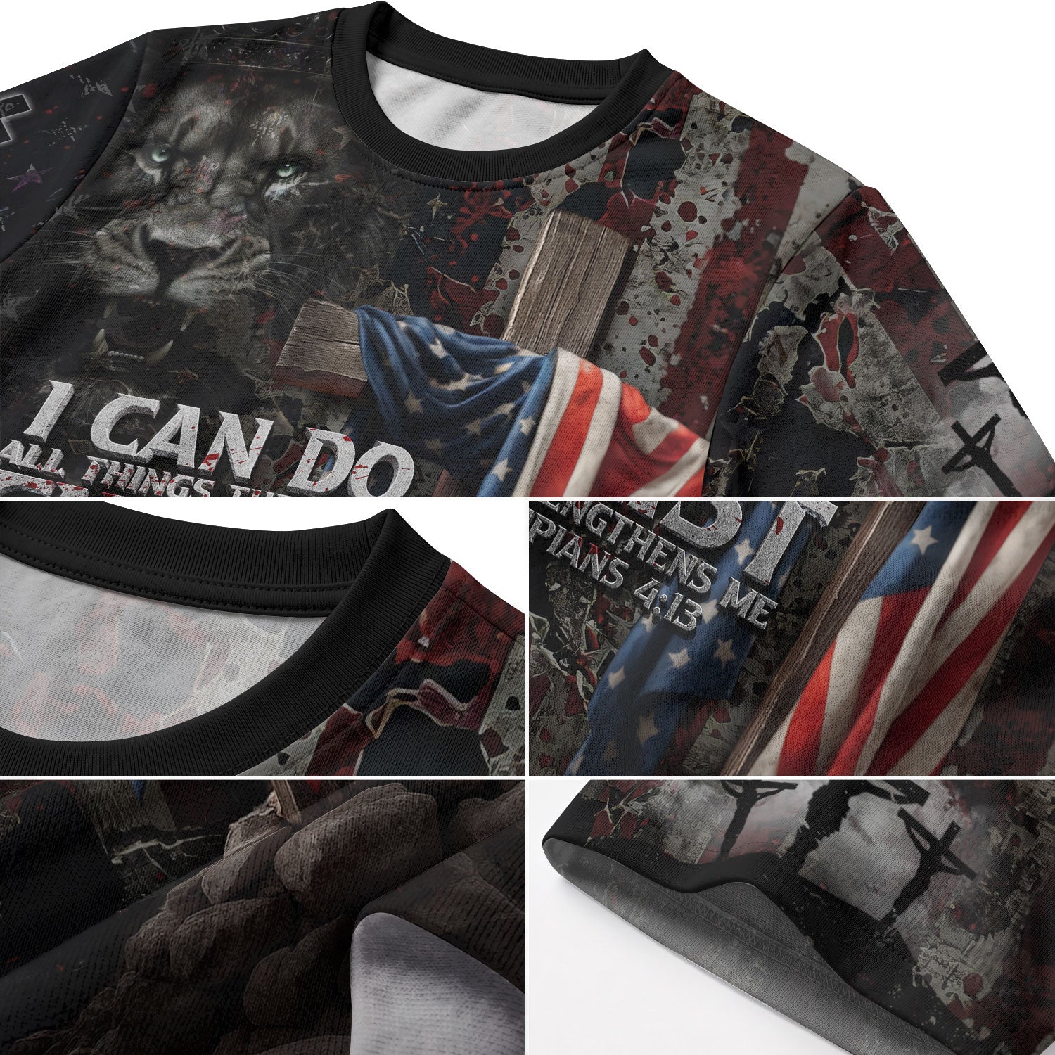 Christian Tee Shirts for Men, RustField Co - I Can Do All Things Through Christ American Flag Cross Jesus Lion, Freedom Shirts - Rust Field Wear