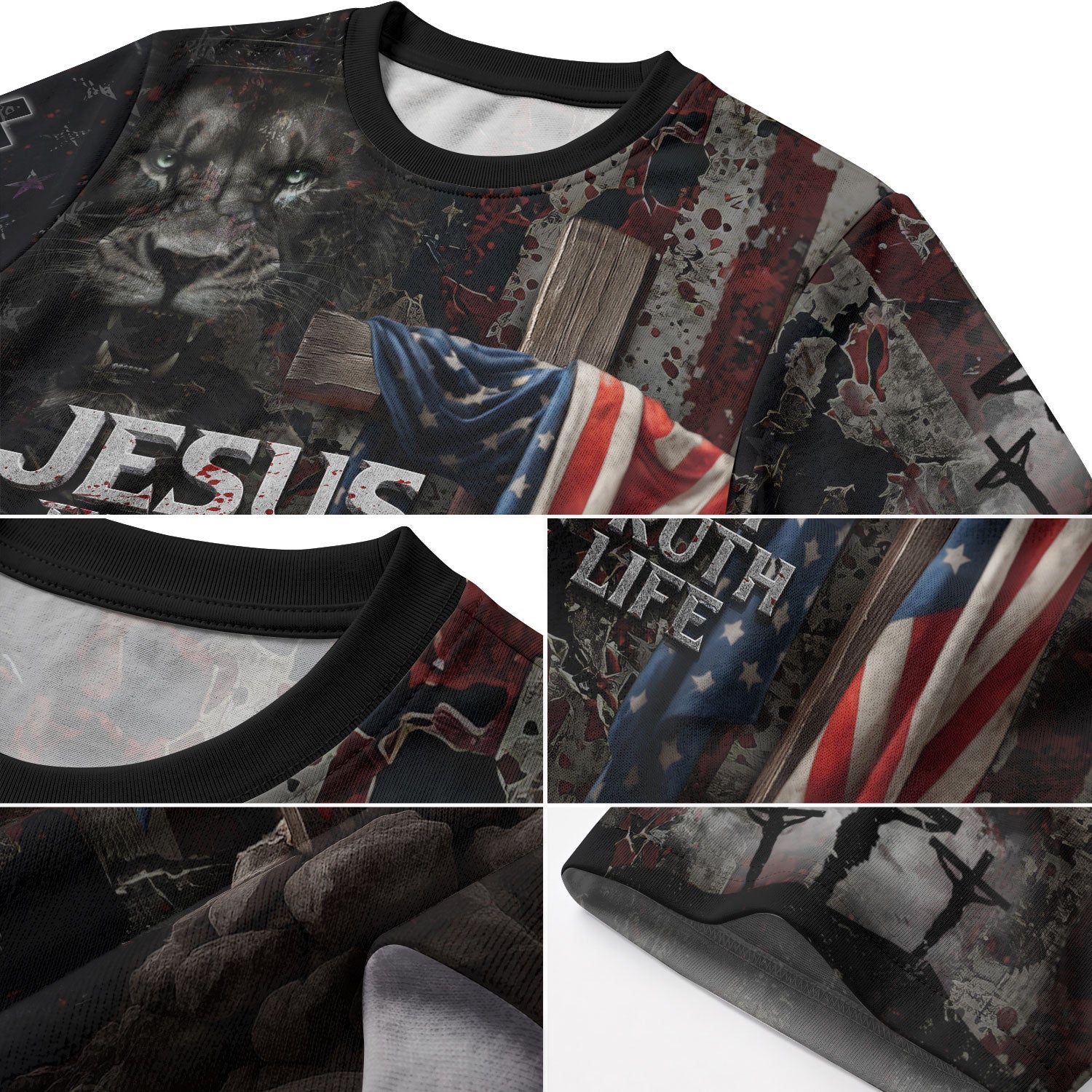 RustField Co Freedom Shirts - Jesus The Way The Truth The Life American Flag Cross Lion, Christian Tee Shirts for Men - Rust Field Wear