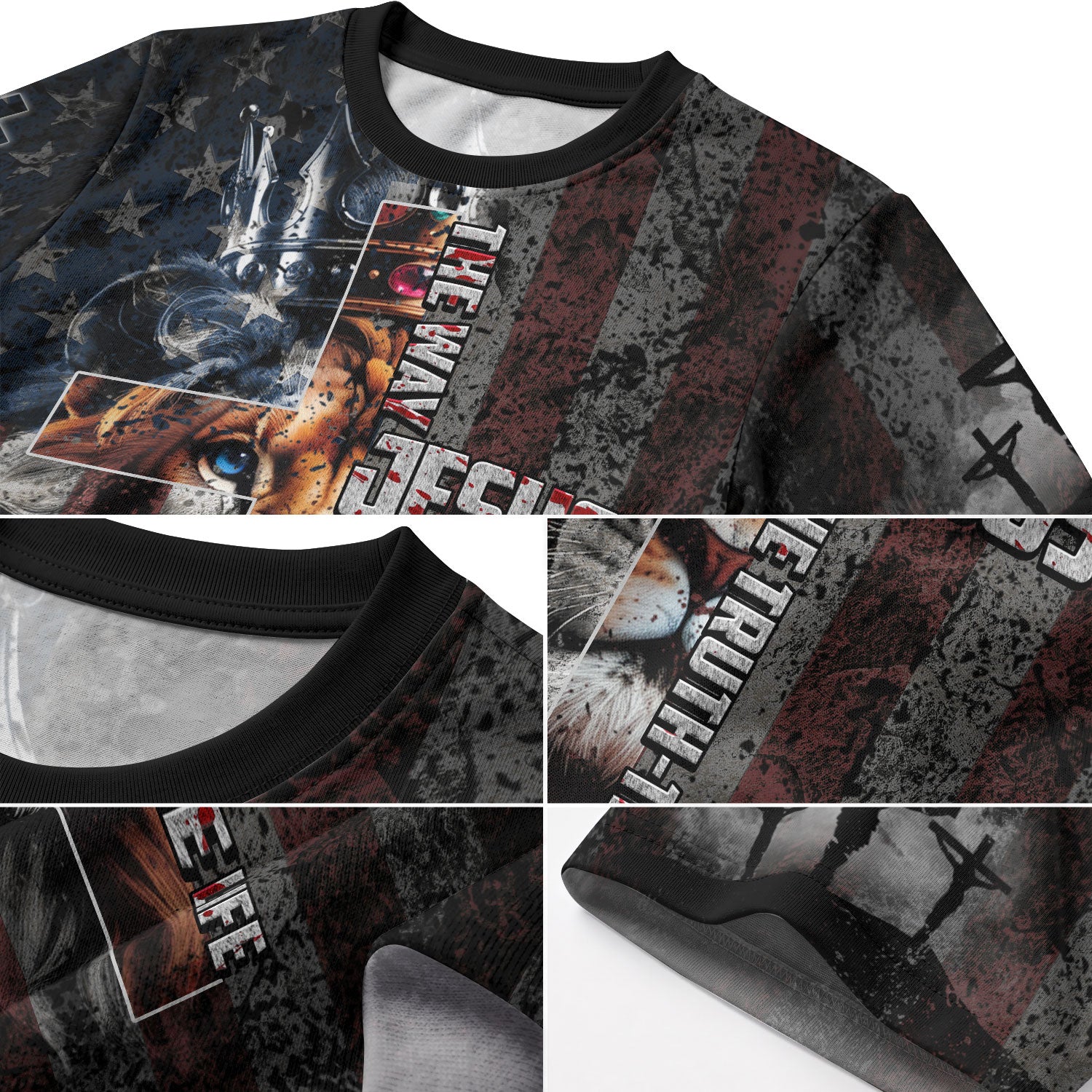 Christian Tee Shirts for Men - Jesus The Way The Truth The Life Lion Crown Cross American Flag, RustField Co Freedom Shirts - Rust Field Wear