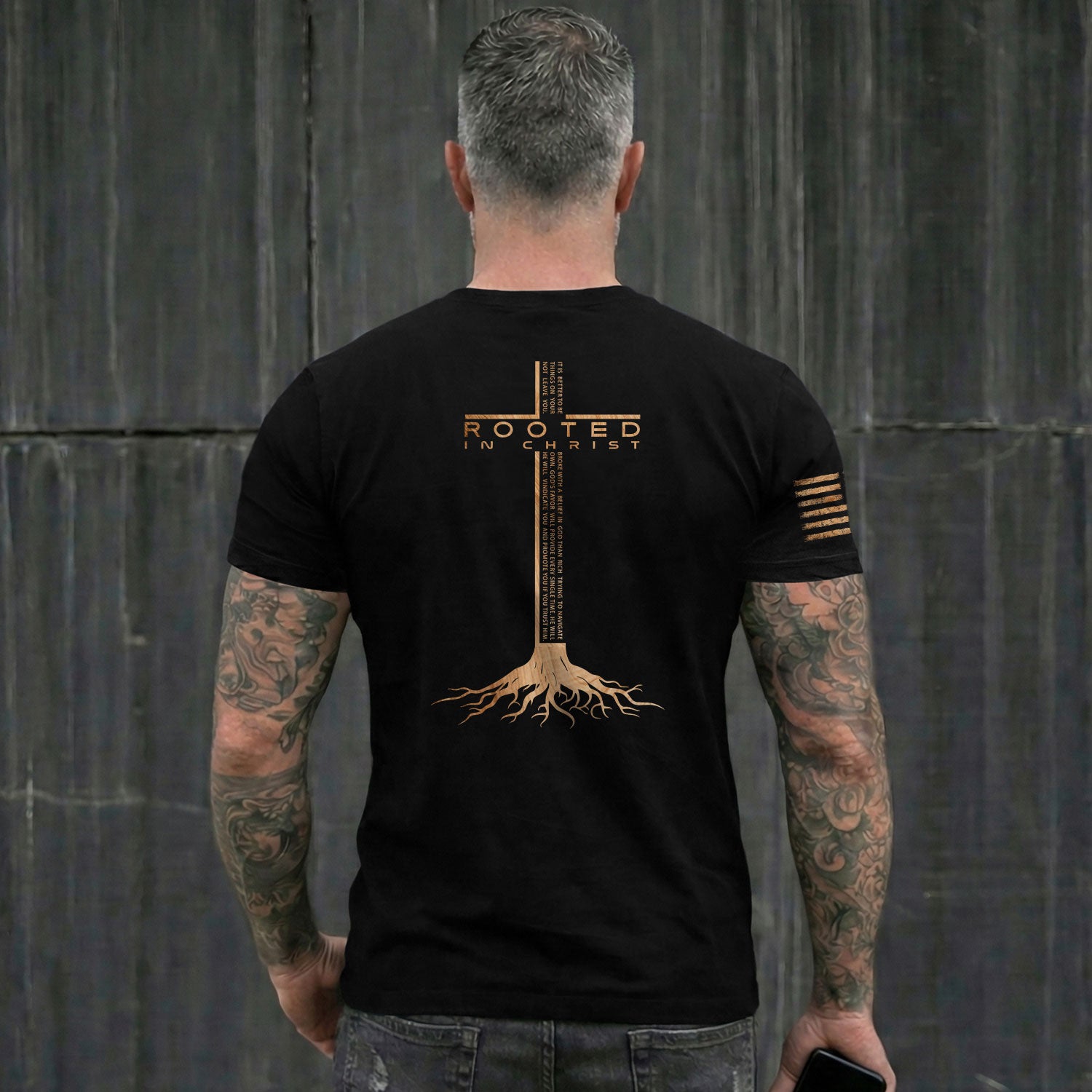 Rooted In Christ Scripture Cross Back Print Christian - Christian Tee Shirts, Christian Shirts for Men - Rust Field Wear