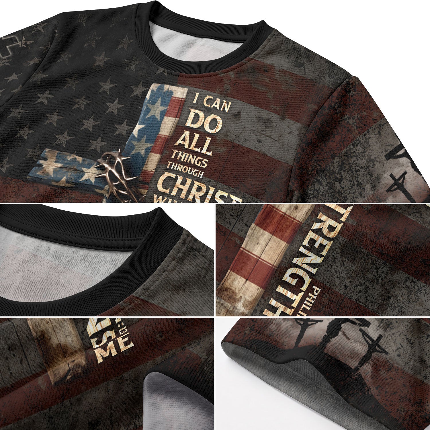 RustField Co Christian Tee Shirts - I Can Do All Things Through Christ Cross American Flag Jesus Lion, Freedom Shirts for Men - Rust Field Wear