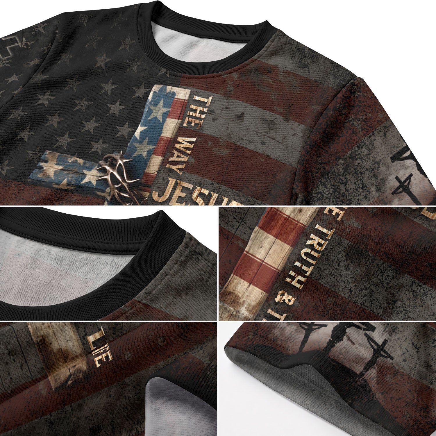 Christian Tee Shirts, Jesus The Way The Truth The Life Cross American Flag Lion - Freedom Shirts for Men, RustField Co - Rust Field Wear