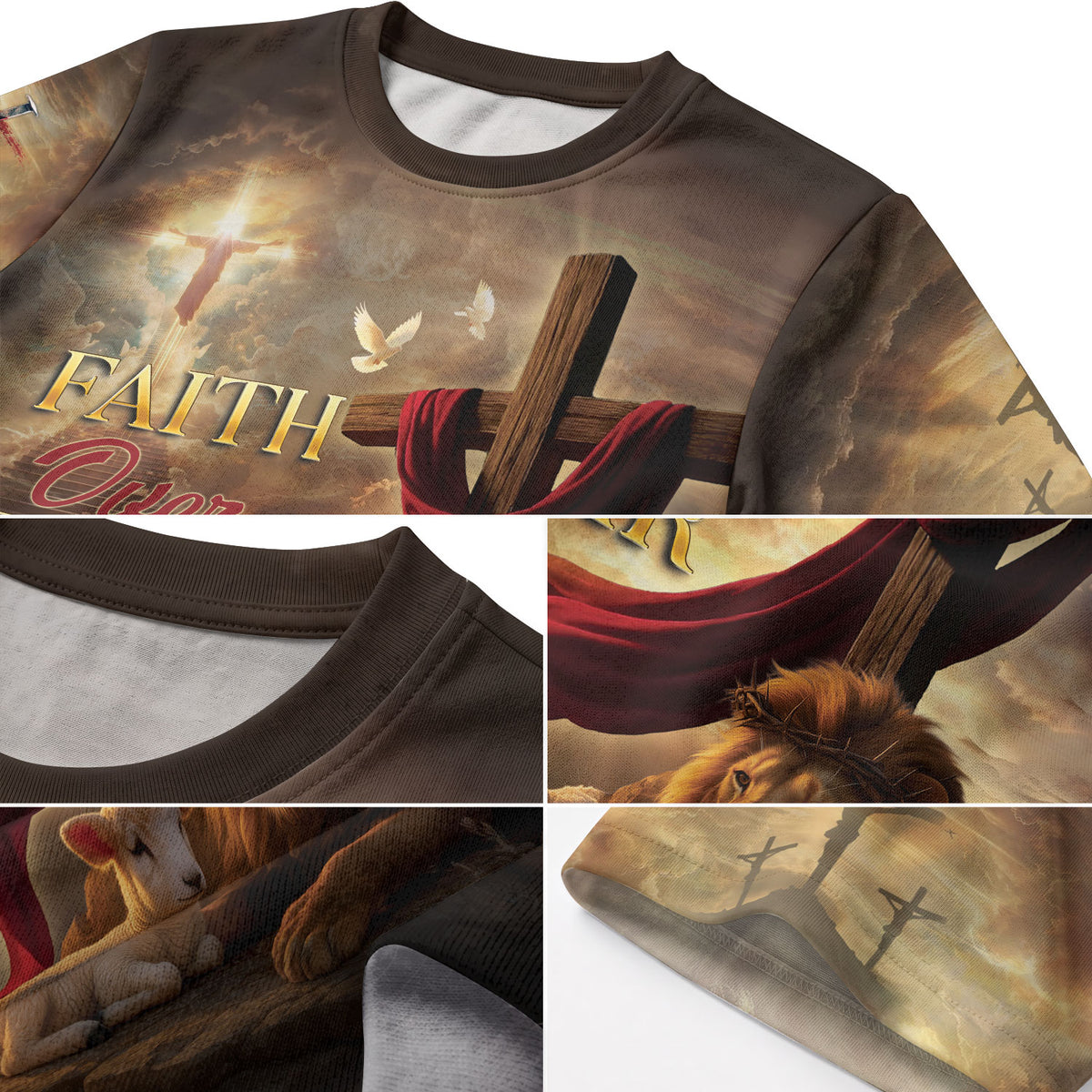 Faith Over Fear Lion Cross Sunset - RustField Co Freedom Shirts, Christian Tee Shirts for Men - Rust Field Wear