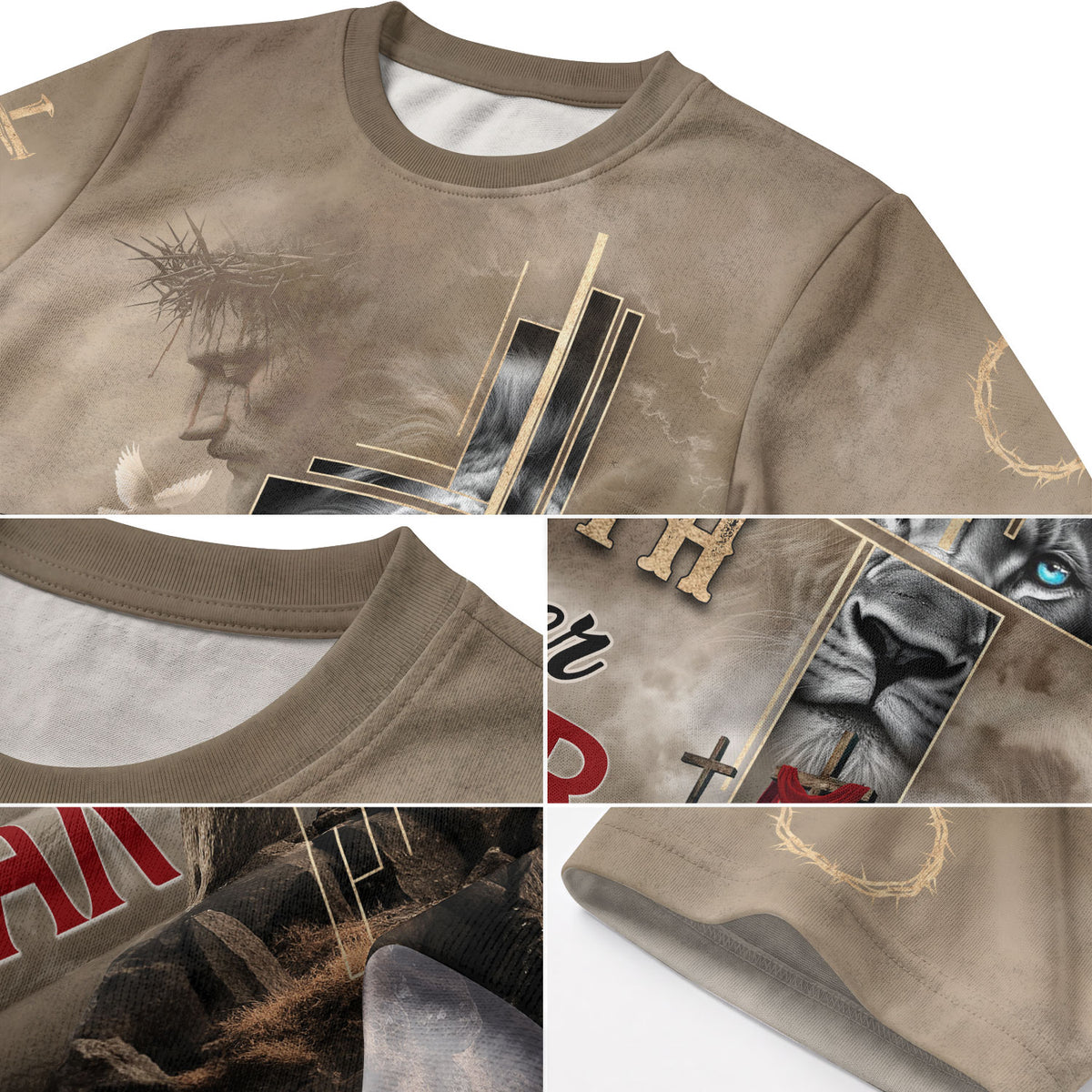 Christian Tee Shirts for Men - Faith Over Fear Lion Cross Desert Light, RustField Co Freedom Shirts - Rust Field Wear