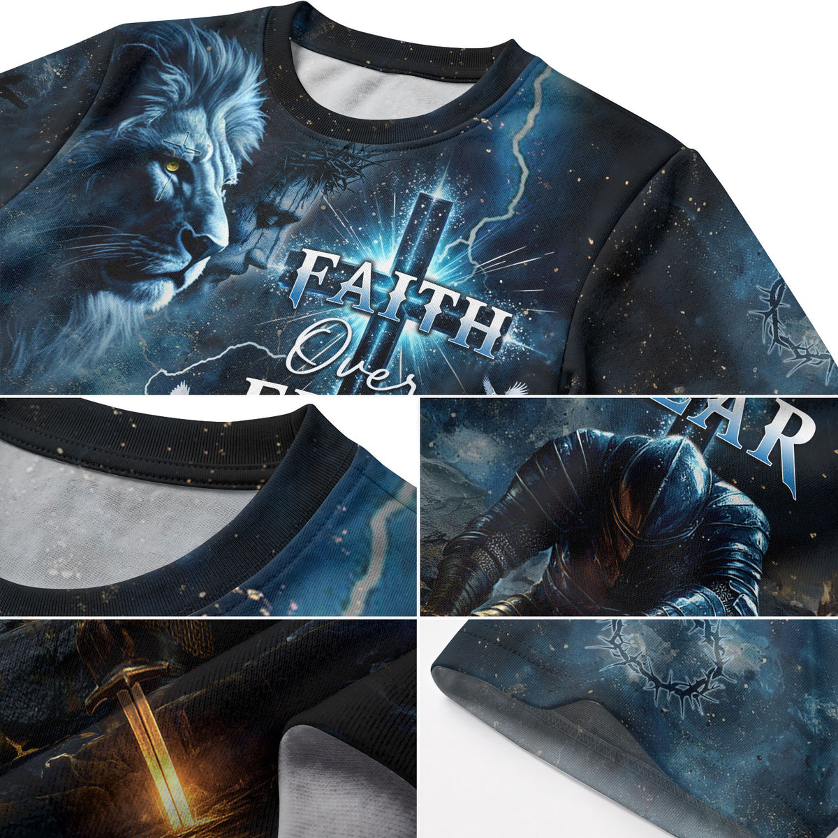 Faith Over Fear Lion Cross Warrior Night Christian Tee Shirts - Freedom Shirts for Men, RustField Co - Rust Field Wear