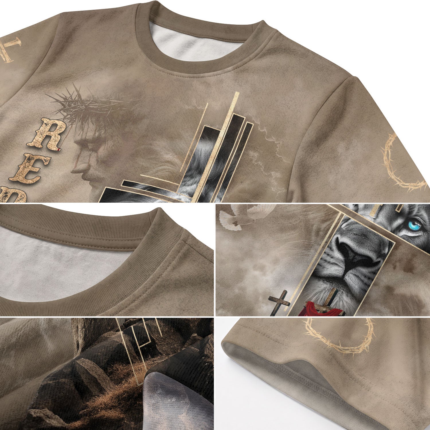 RustField Co, Redeemed Lion Cross Desert Faith - Christian Tee Shirts for Men, Freedom Shirts - Rust Field Wear