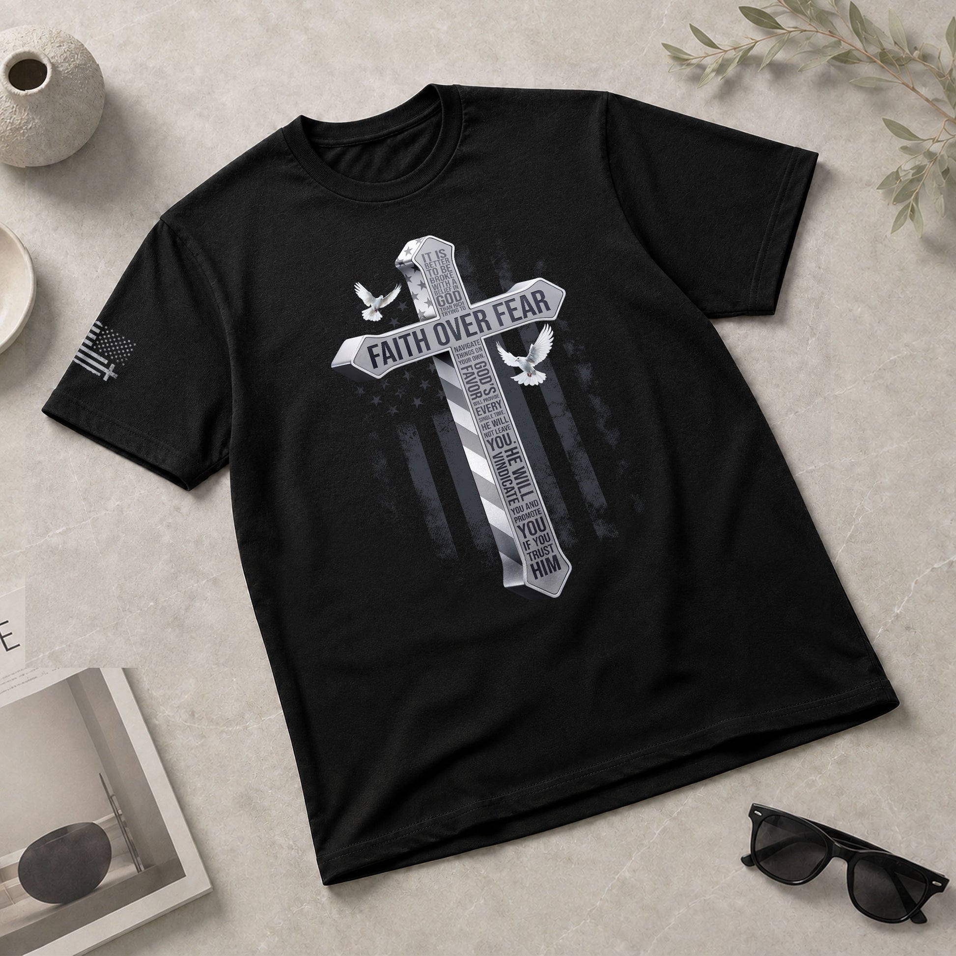 Faith Over Fear American Flag Cross Dove Christian, Christian Shirts for Men - Christian Tee Shirts - Rust Field Wear