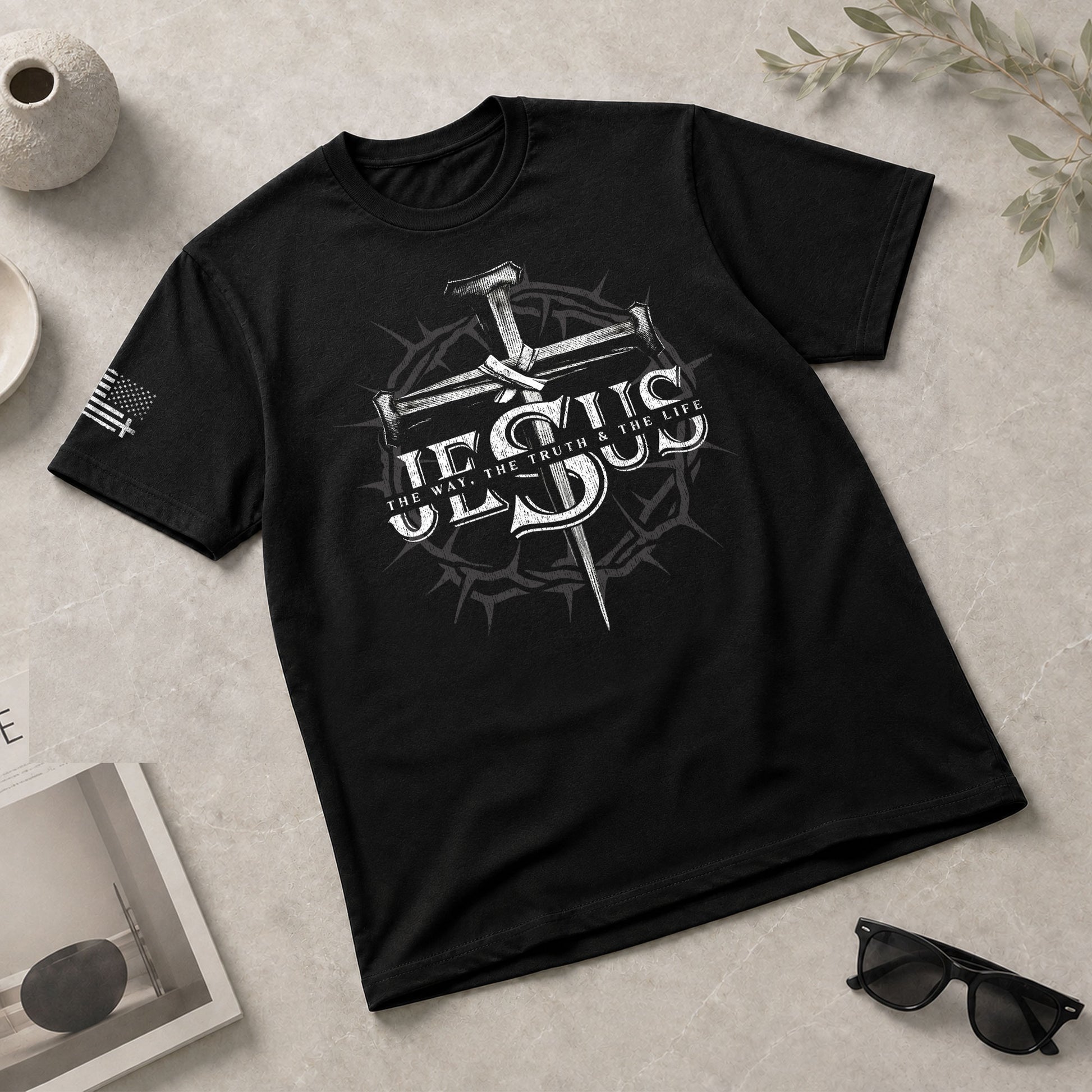 Jesus The Way The Truth The Life Nail Cross Crown Christian - Christian Shirts for Men, Faith Based Christian Tee Shirts - Rust Field Wear