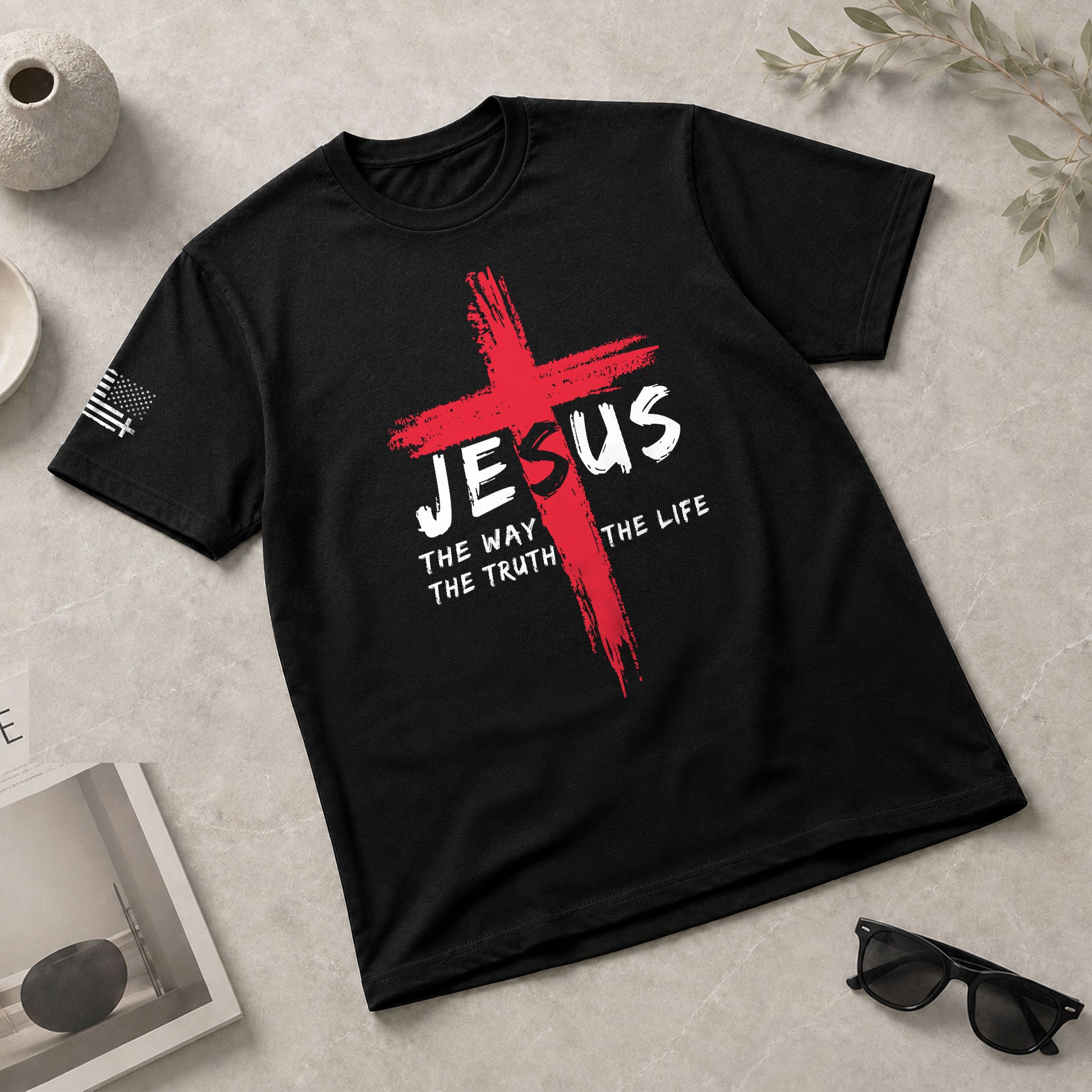 Faith Based Christian Tee Shirts, Jesus The Way The Truth The Life Red Cross Christian - Christian Shirts for Men - Rust Field Wear