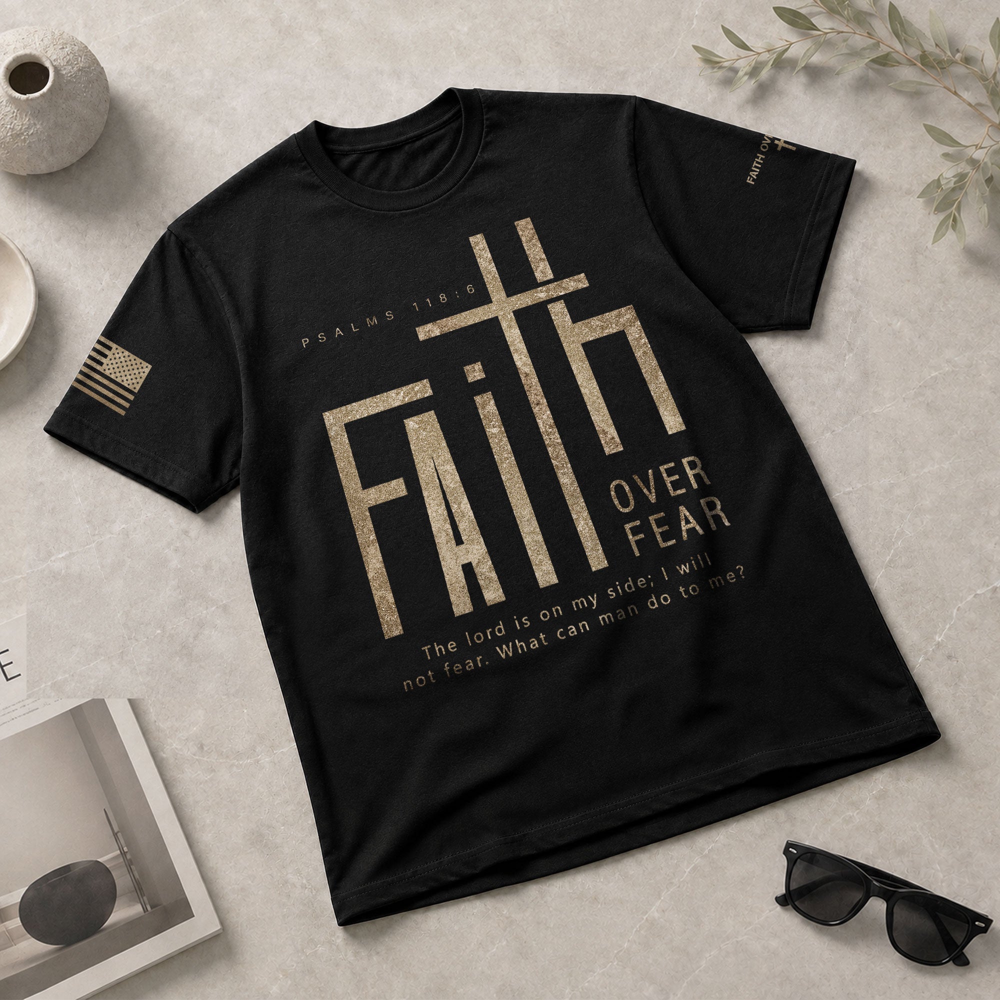Minimal Faith Over Fear Psalms 118:6 Cross Christian - Christian Tee Shirts, Christian Shirts for Men - Rust Field Wear