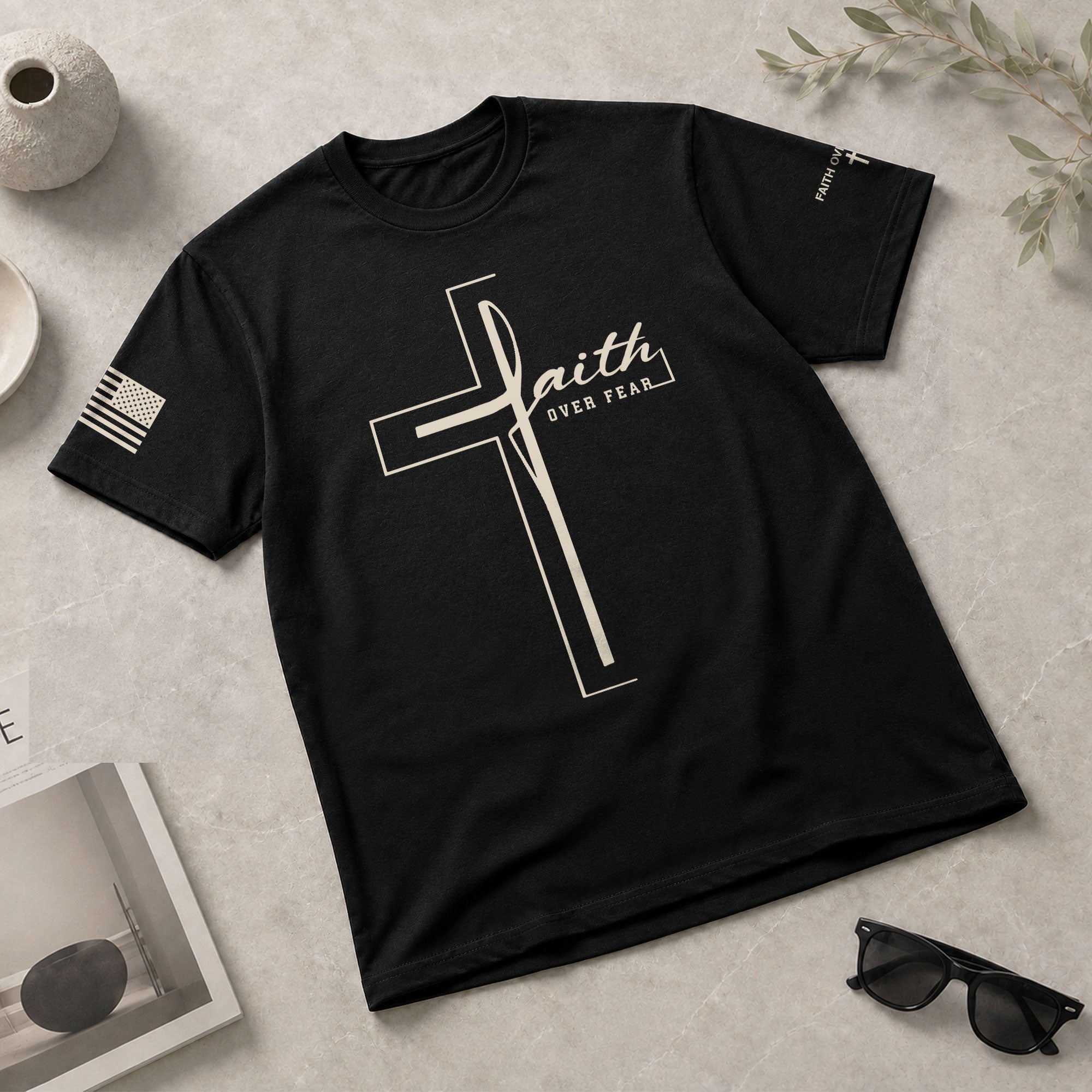 Minimal Cross Faith Over Fear Christian, Christian Tee Shirts - Faith Shirts for Men - Rust Field Wear