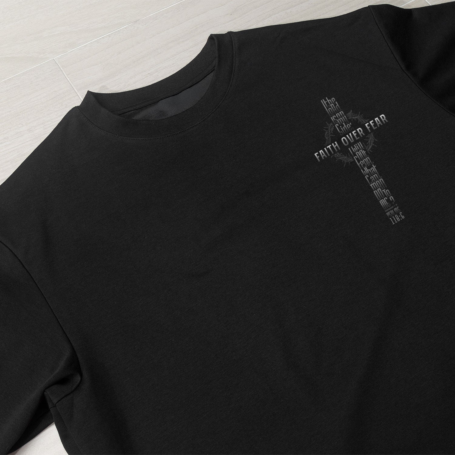 Christian Shirts for Men, Faith Over Fear American Flag Cross Psalms 118:6 Christian - Christian Tee Shirts - Rust Field Wear