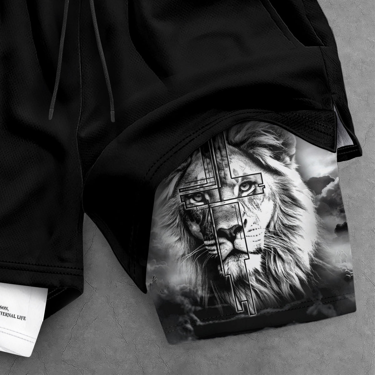 John 3:16 Christian Gym Shorts for Men Lion Cross Faith Shorts - Rust Field Wear