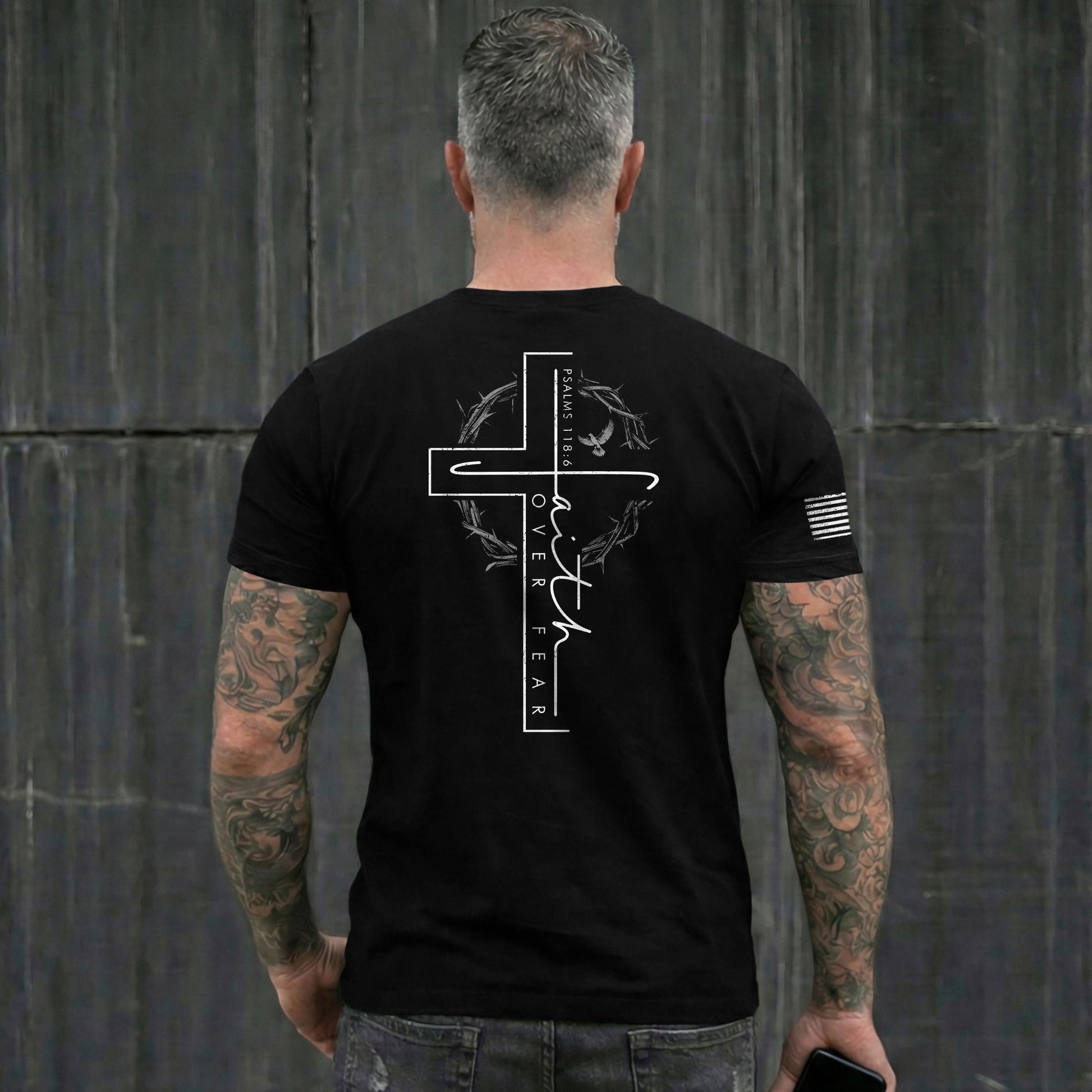Christian Shirts for Men - Faith Over Fear Cross Crown of Thorns Psalm 118:6 Christian, Christian Tee Shirts - Rust Field Wear