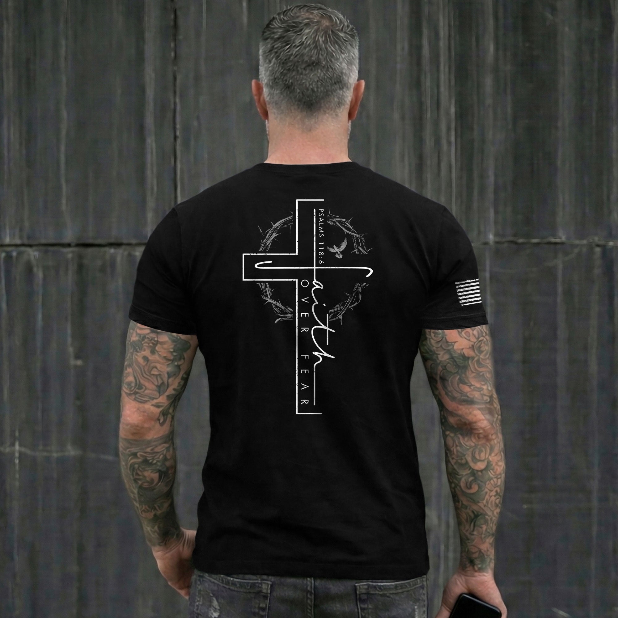 Christian Shirts for Men - Faith Over Fear Cross Crown of Thorns Psalm 118:6 Christian, Christian Tee Shirts - Rust Field Wear