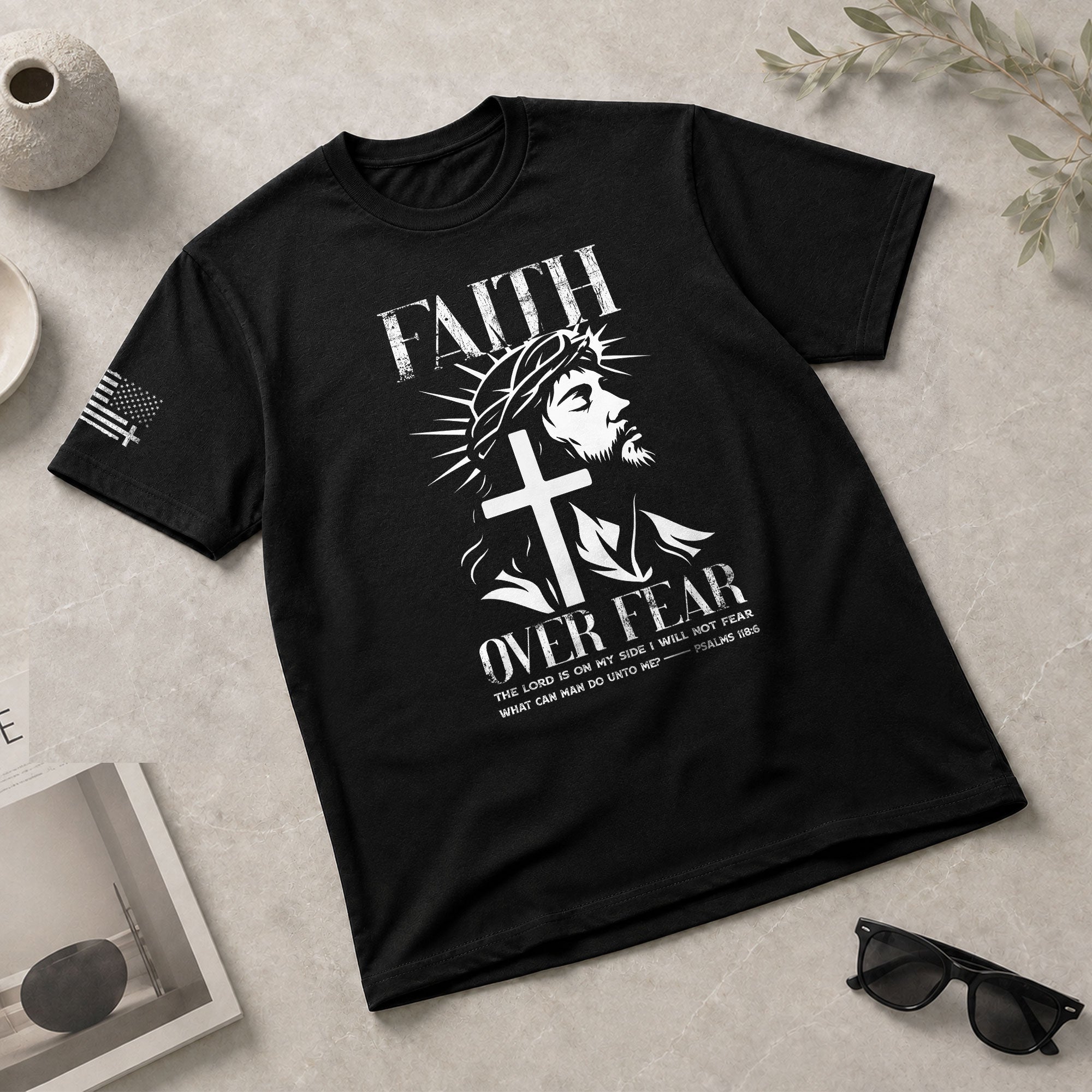 Faith Over Fear Christian Jesus Cross Psalms 118:6 Design - Christian Shirts for Men, Faith Based Christian Tee Shirts - Rust Field Wear