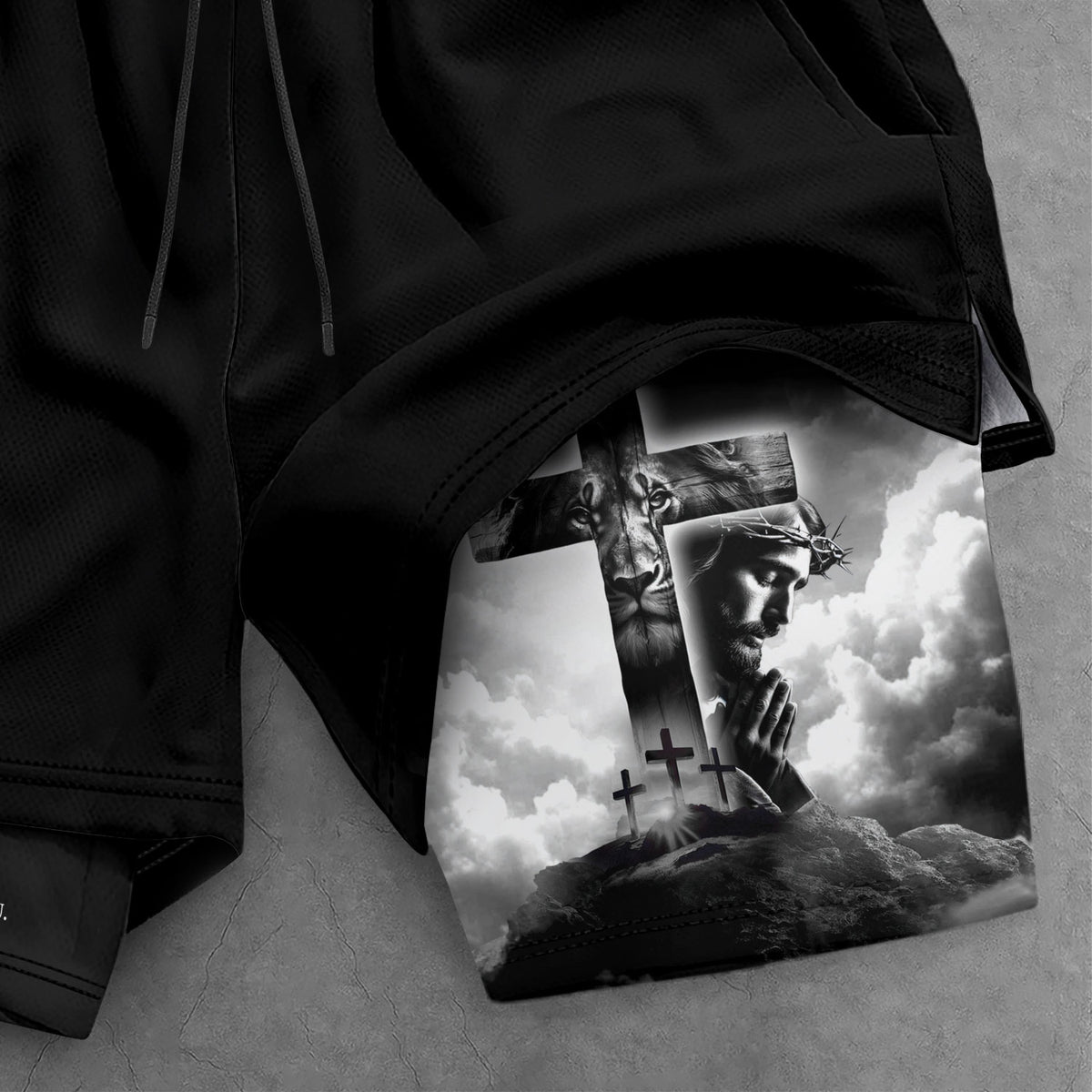 Joshua 1:9 Christian Gym Shorts for Men Jesus Cross Prayer Design - Rust Field Wear