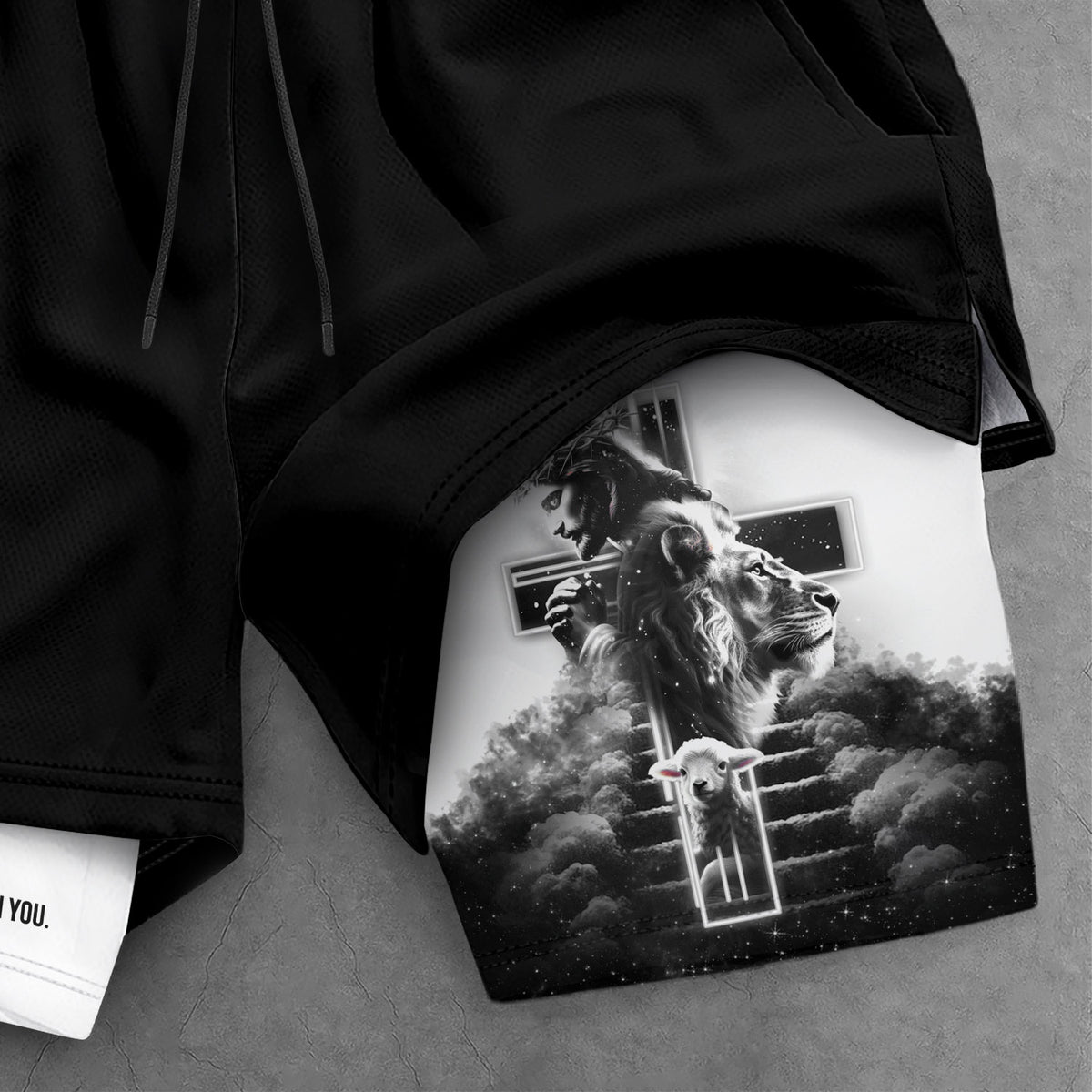 Psalm 56:3 Christian Gym Shorts for Men Jesus Cross Stairway Design - Rust Field Wear