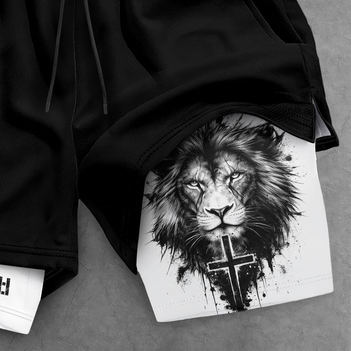 Psalm 27:1 Faith Over Fear Christian Mens Workout Shorts Sketch Lion Bible Verse Art - Rust Field Wear